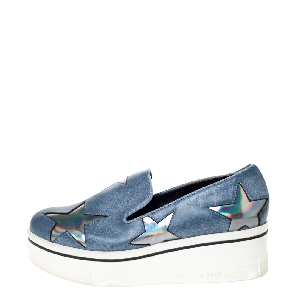Stella McCartney Blue Faux Leather Binx Star Slip-On Platform Sneakers Size
Stella McCartney Blue Faux Leather Binx Star Slip-On Platform Sneakers Size
