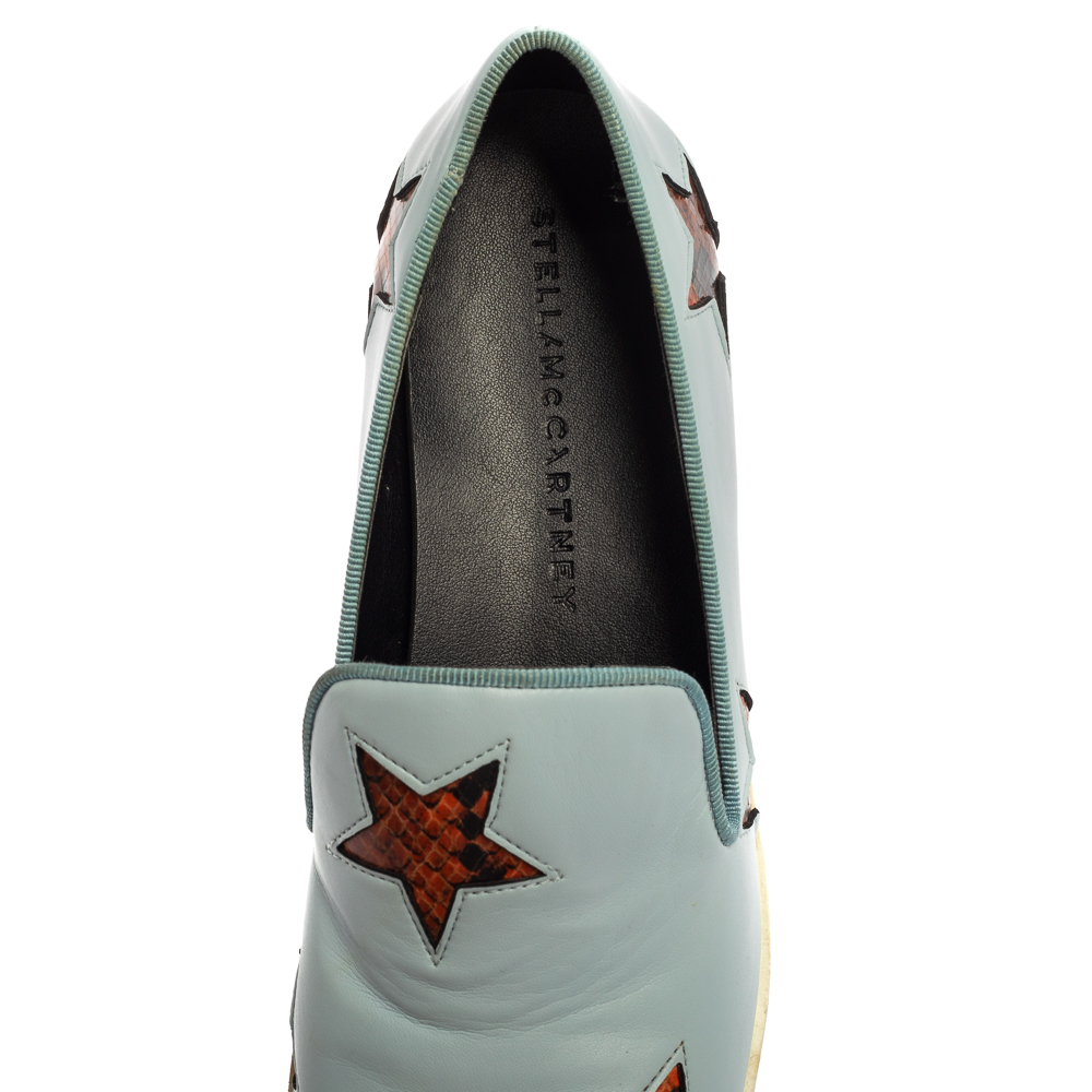Stella McCartney Blue Faux Leather Binx Star Platform Slip On Sneakers Size 39