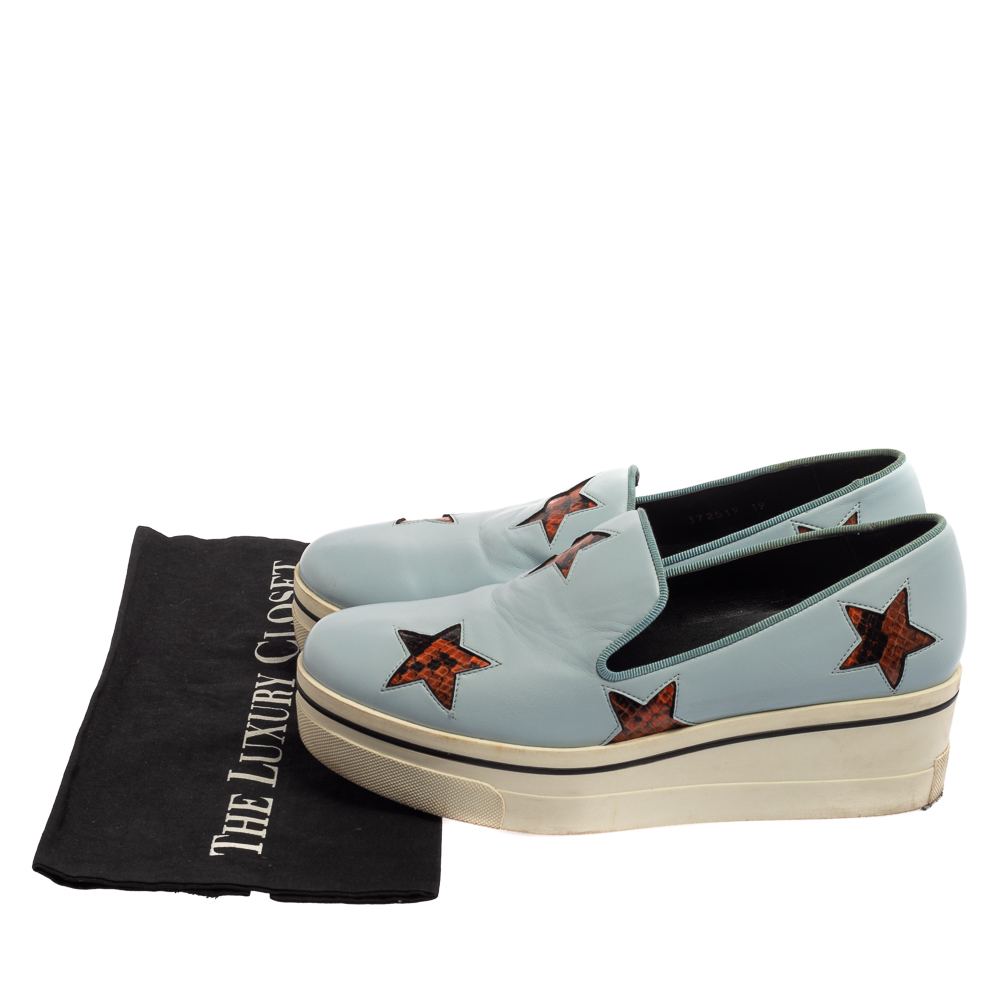 Stella McCartney Blue Faux Leather Binx Star Platform Slip On Sneakers Size 39