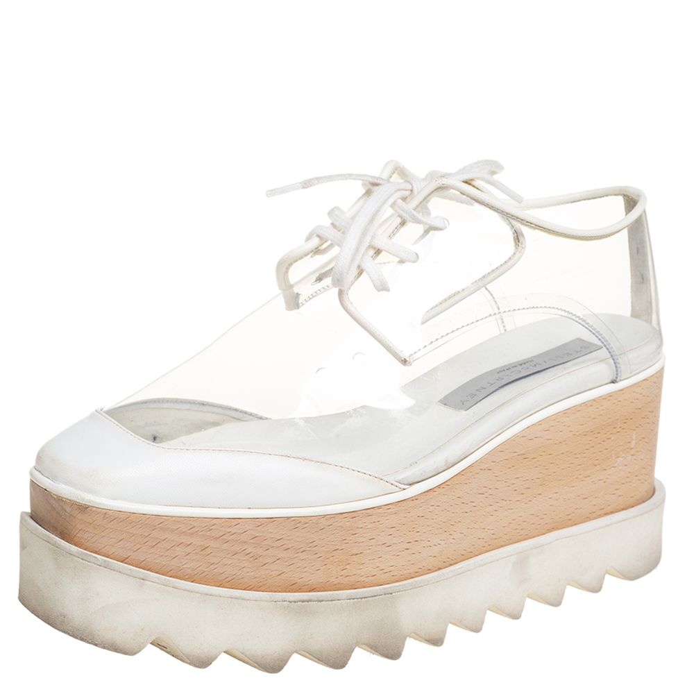 Stella McCartney White Faux Leather And PVC Elyse Platform Sneakers Size 35.5