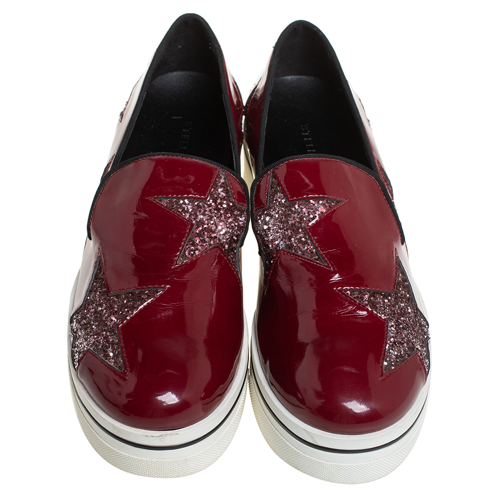 Stella McCartney Red Faux Patent Leather  Slip On Platform Sneakers Size 38