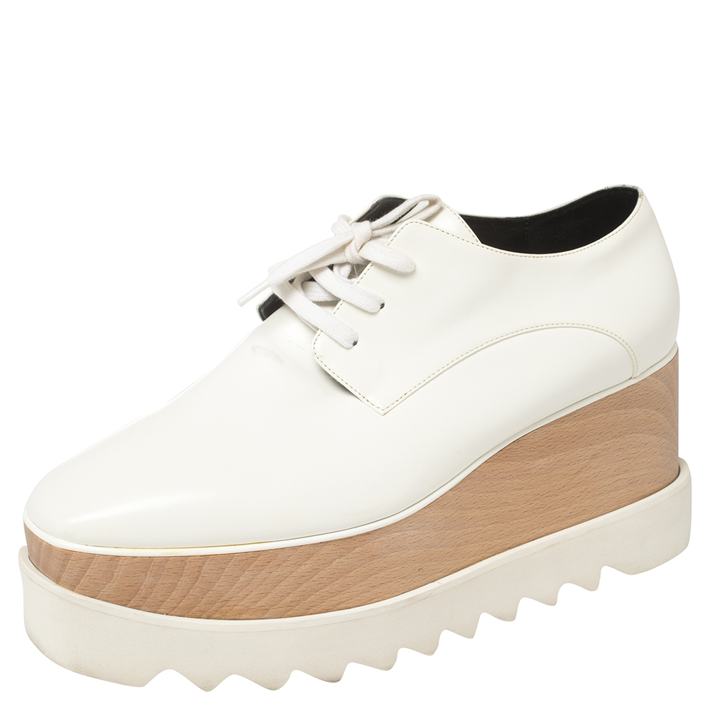 Stella McCartney White Faux Leather Elyse Platforms Sneakers Size 38