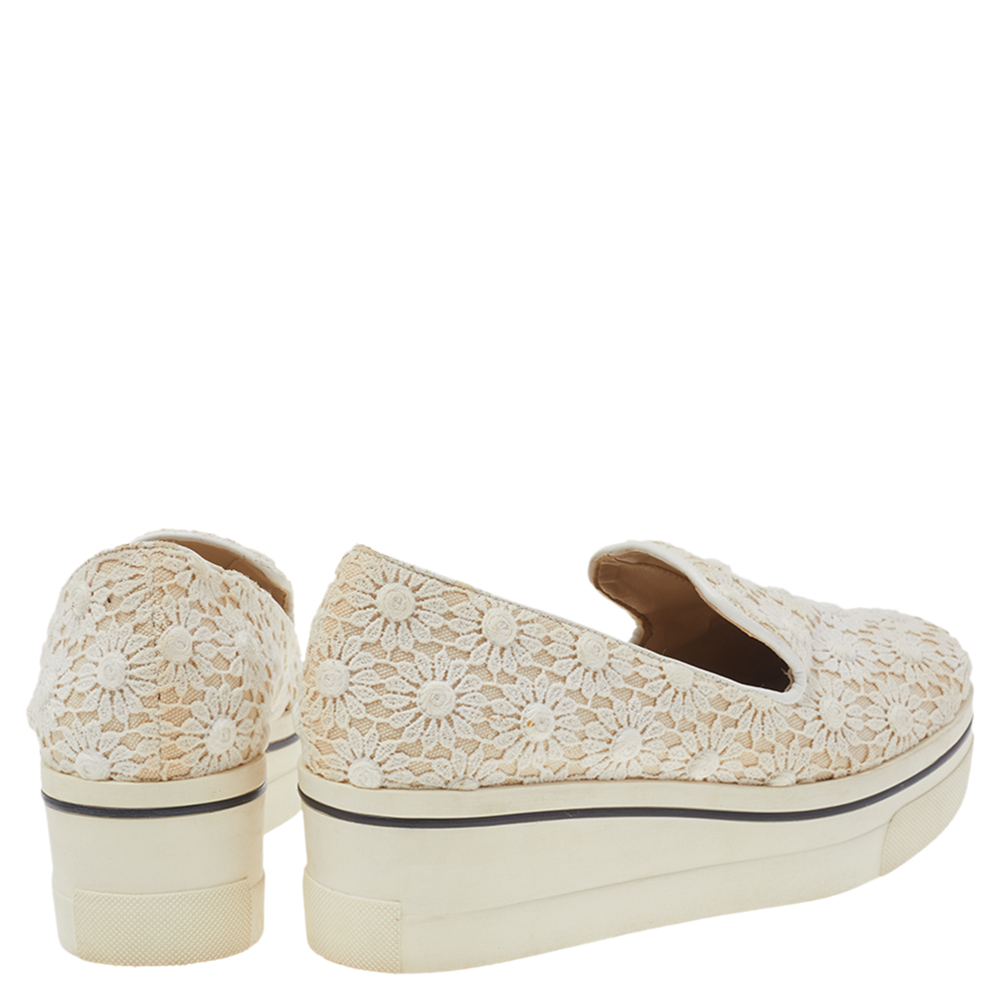 Stella McCartney Cream Floral-lace Slip On Sneakers Size 36