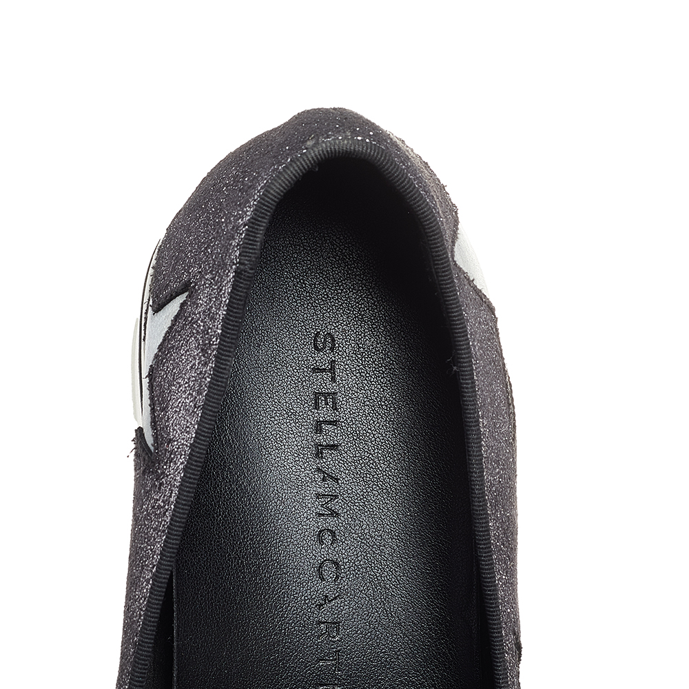 Stella McCartney Metallic Grey Faux Suede And Satin Binx Star Platform Slip On Sneakers Size 38