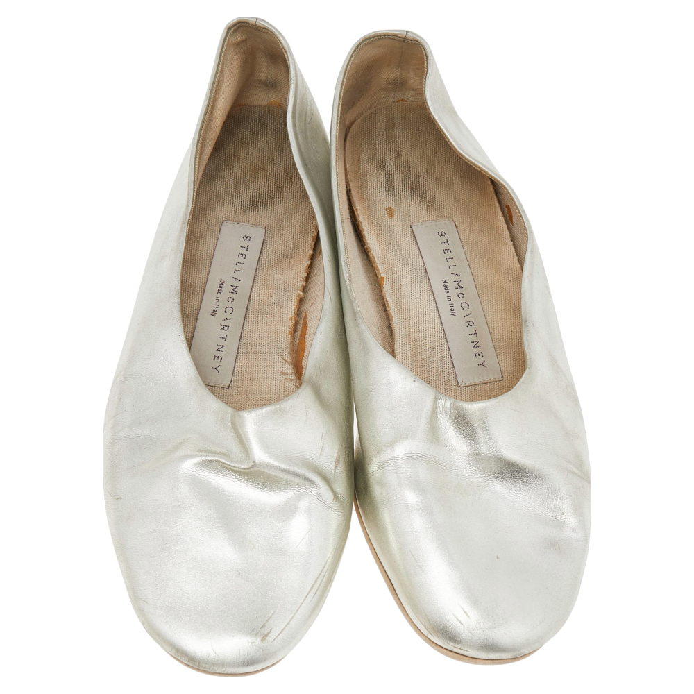 Stella McCartney Silver Faux Leather Ballet Flats Size 36