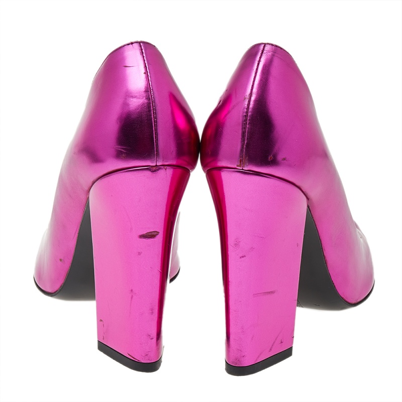 Stella McCartney Metallic Pink Faux Leather Block Heel Pointed-Toe Pumps Size 36