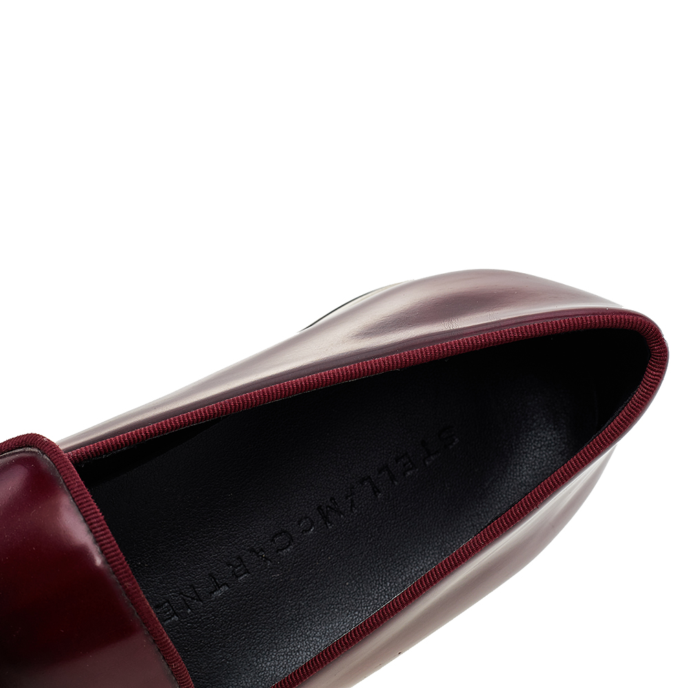 Stella McCartney Burgundy Faux Leather Chain Link Platform Slip On Loafers Size 39