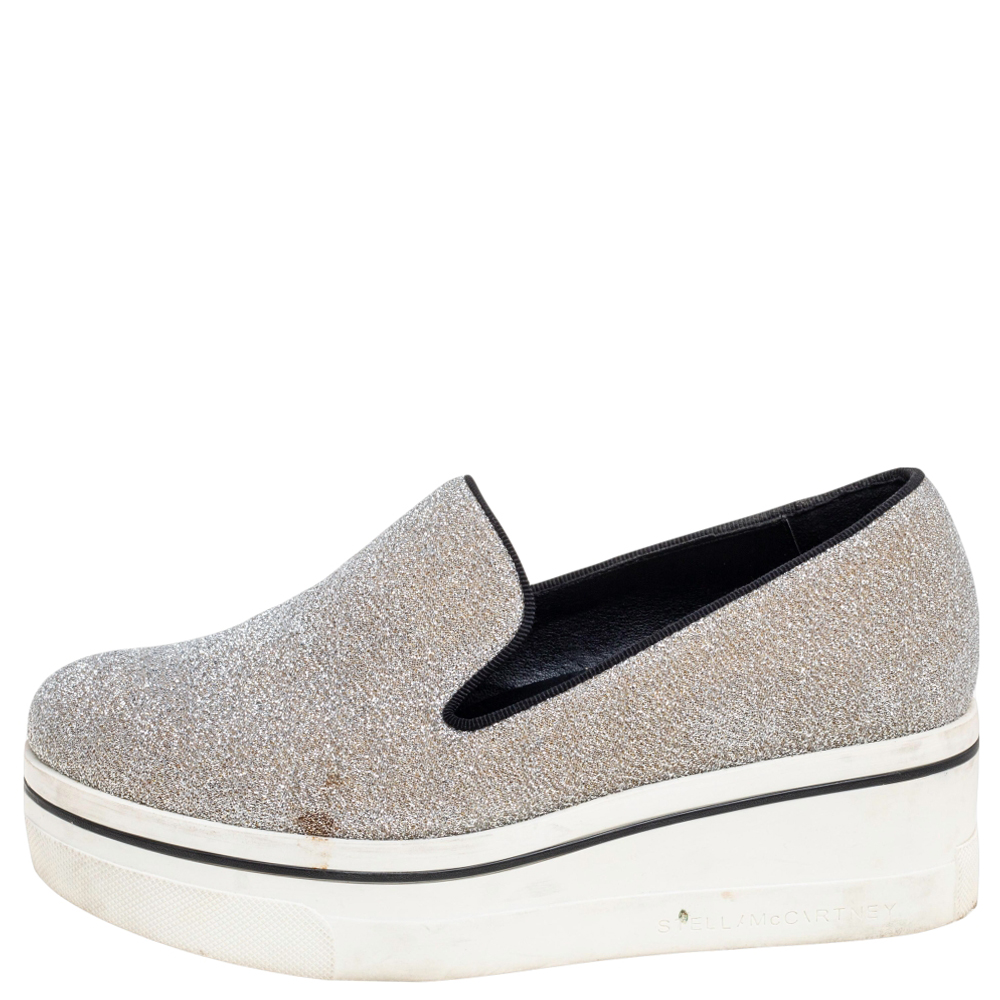 Stella McCartney Grey Glitter Platform Sneakers Size 35