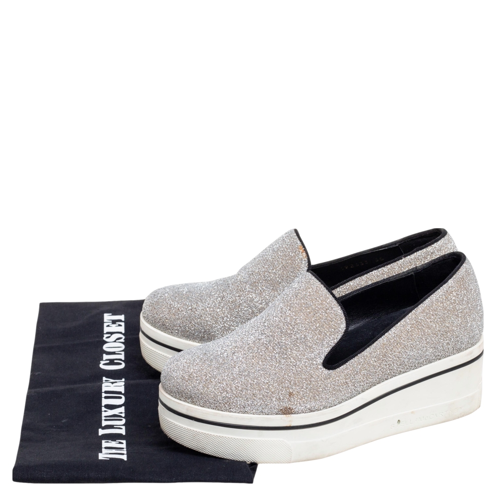 Stella McCartney Grey Glitter Platform Sneakers Size 35