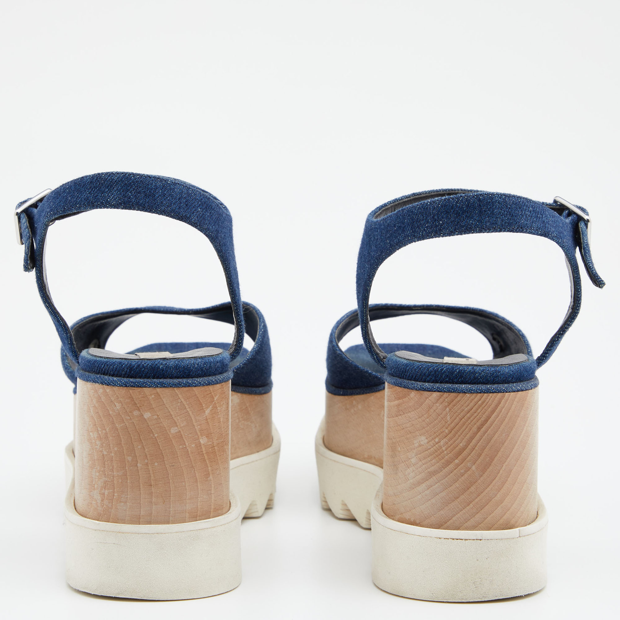 Stella McCartney Blue Denim Elyse Platform Ankle Strap Sandals Size 39.5