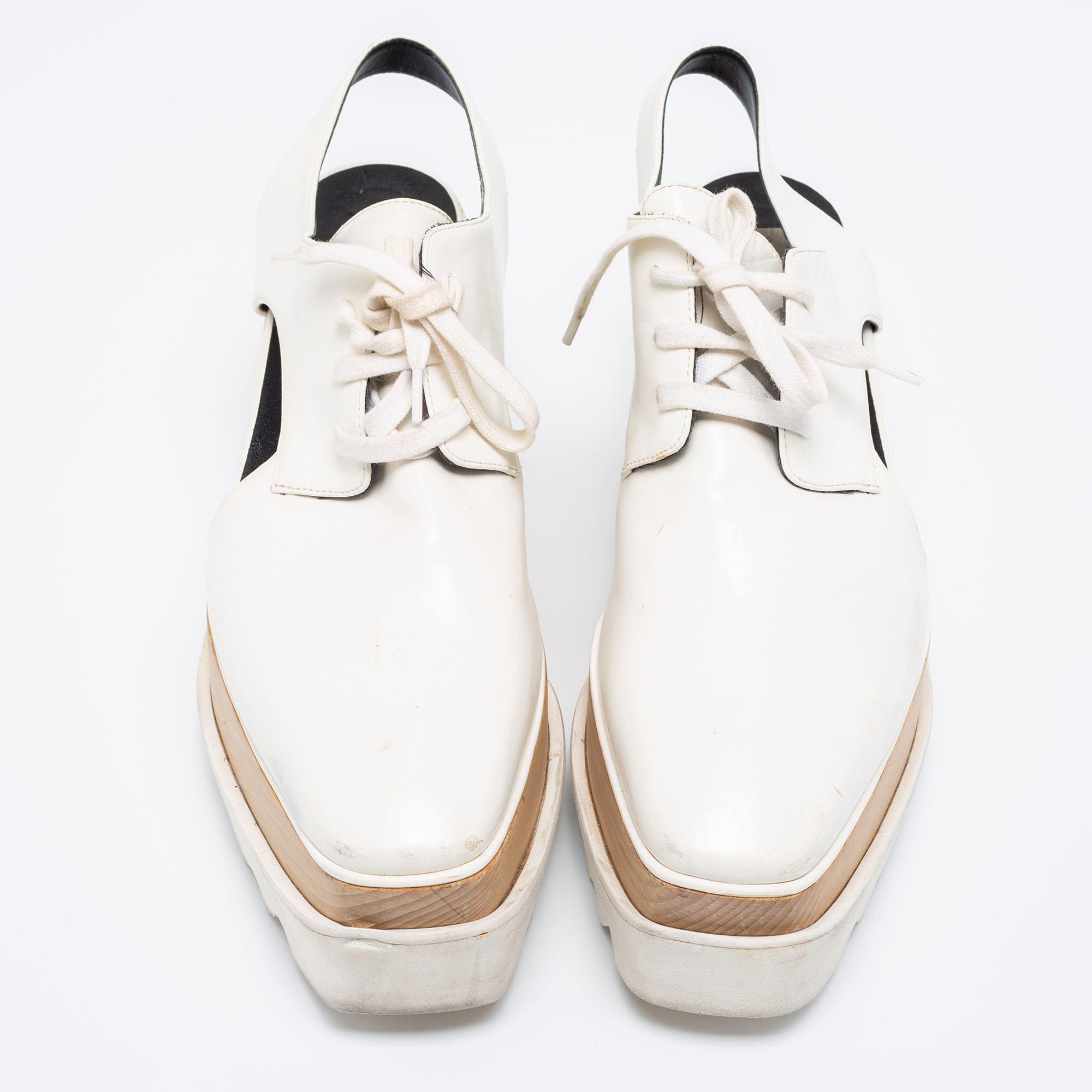 Stella McCartney White Faux Leather Coutout Elyse Sneakers Size 38.5