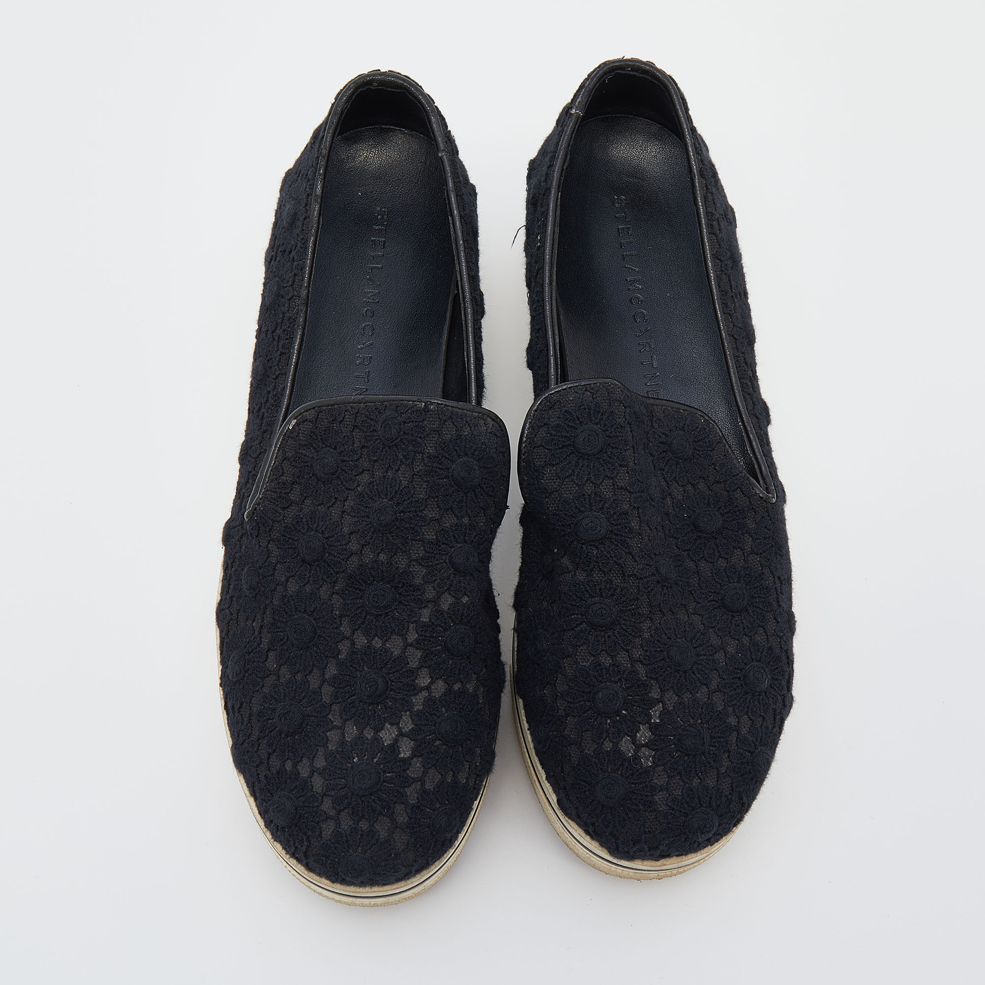 Stella McCartney Black Crochet And Canvas Platform Slip On Sneakers Size 38