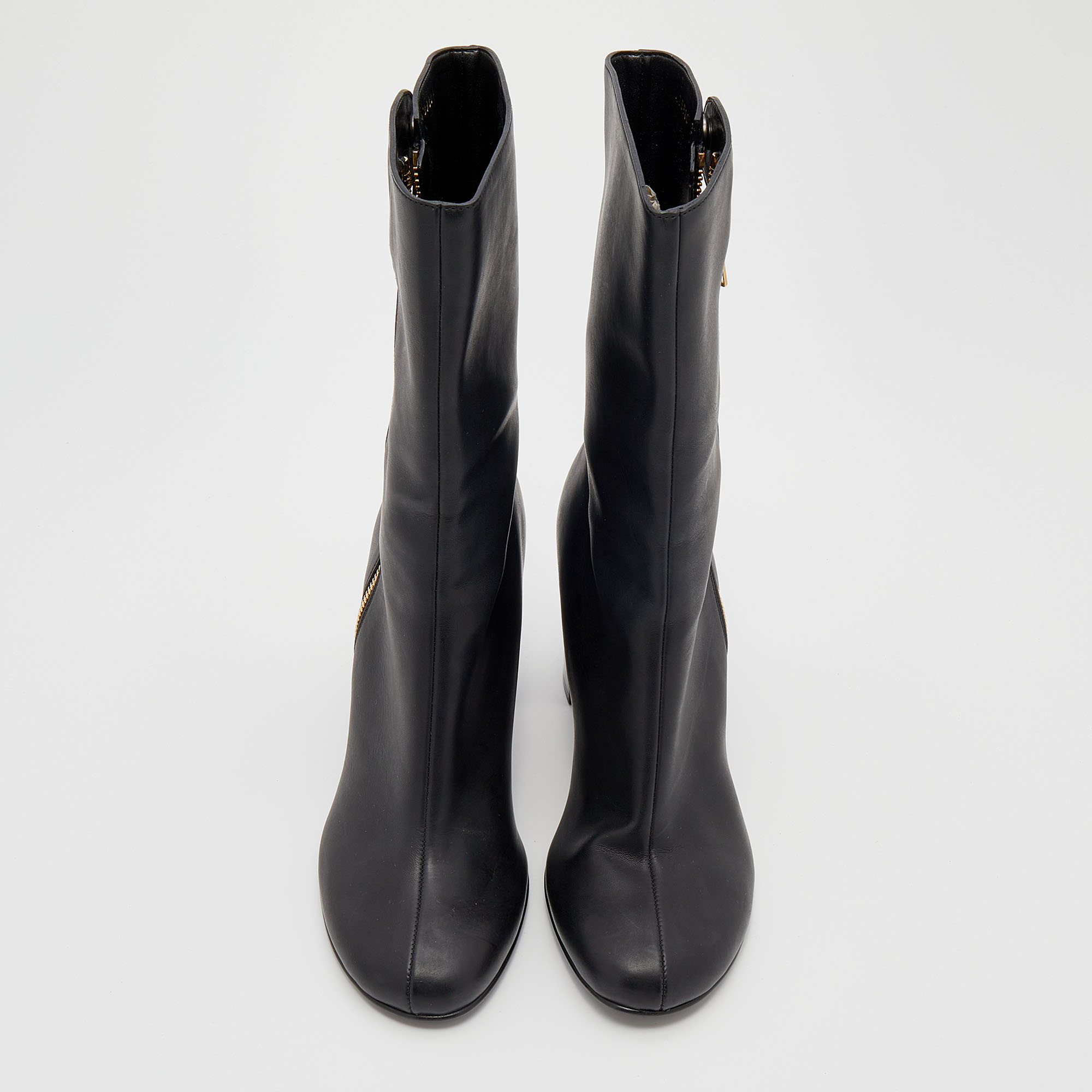 Stella McCartney Black Faux Leather Tortoise Block Heel Percy Ankle Boots Size 37