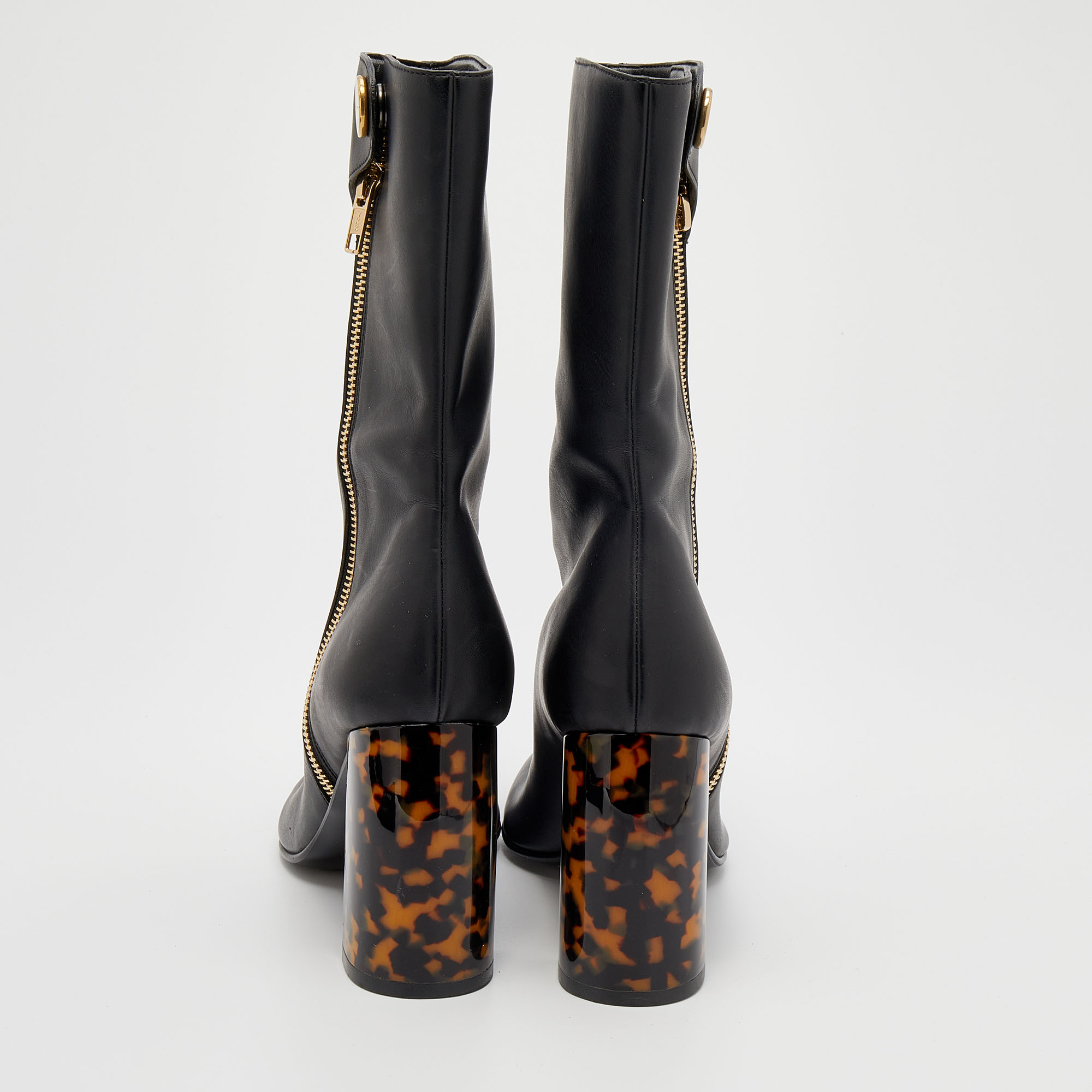 Stella McCartney Black Faux Leather Tortoise Block Heel Percy Ankle Boots Size 37
