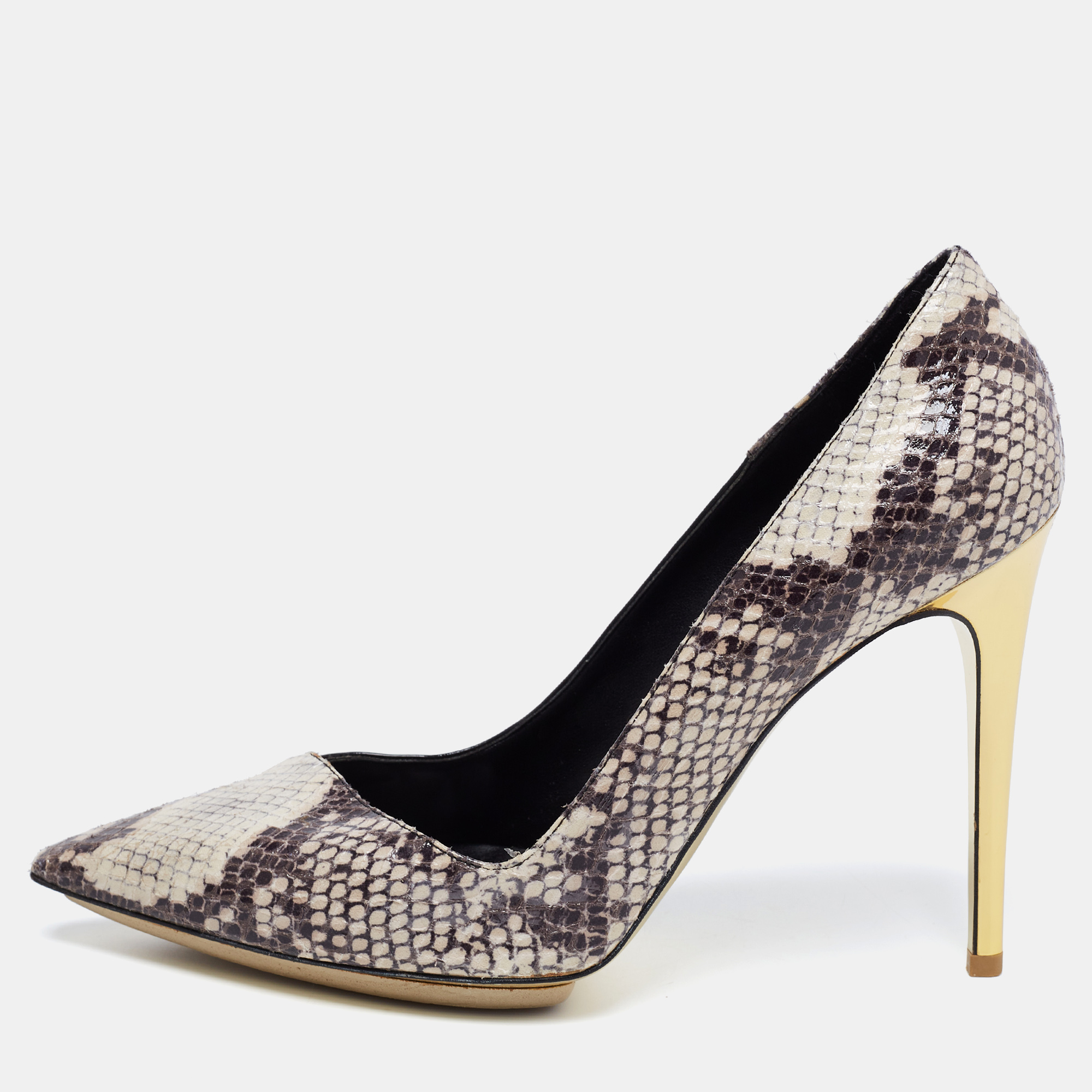 Stella McCartney Tri Color Faux Patent And Snakeskin Embossed Leather D'orsay Pumps Size 38.5