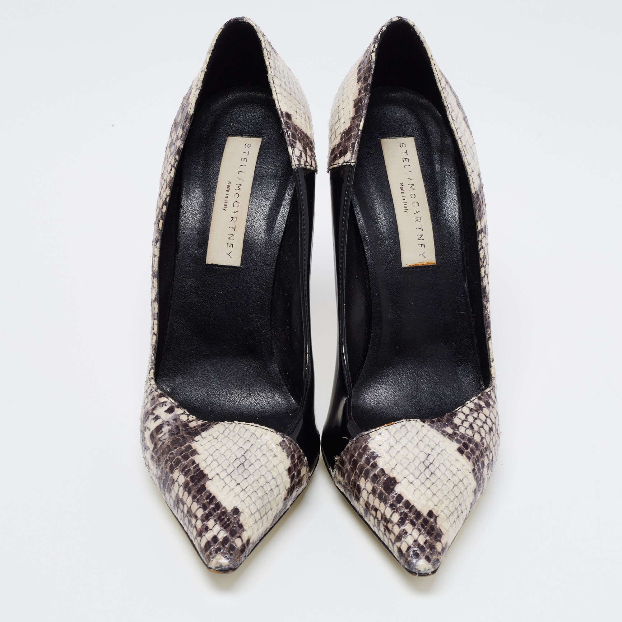 Stella McCartney Tri Color Faux Patent And Snakeskin Embossed Leather D'orsay Pumps Size 38.5