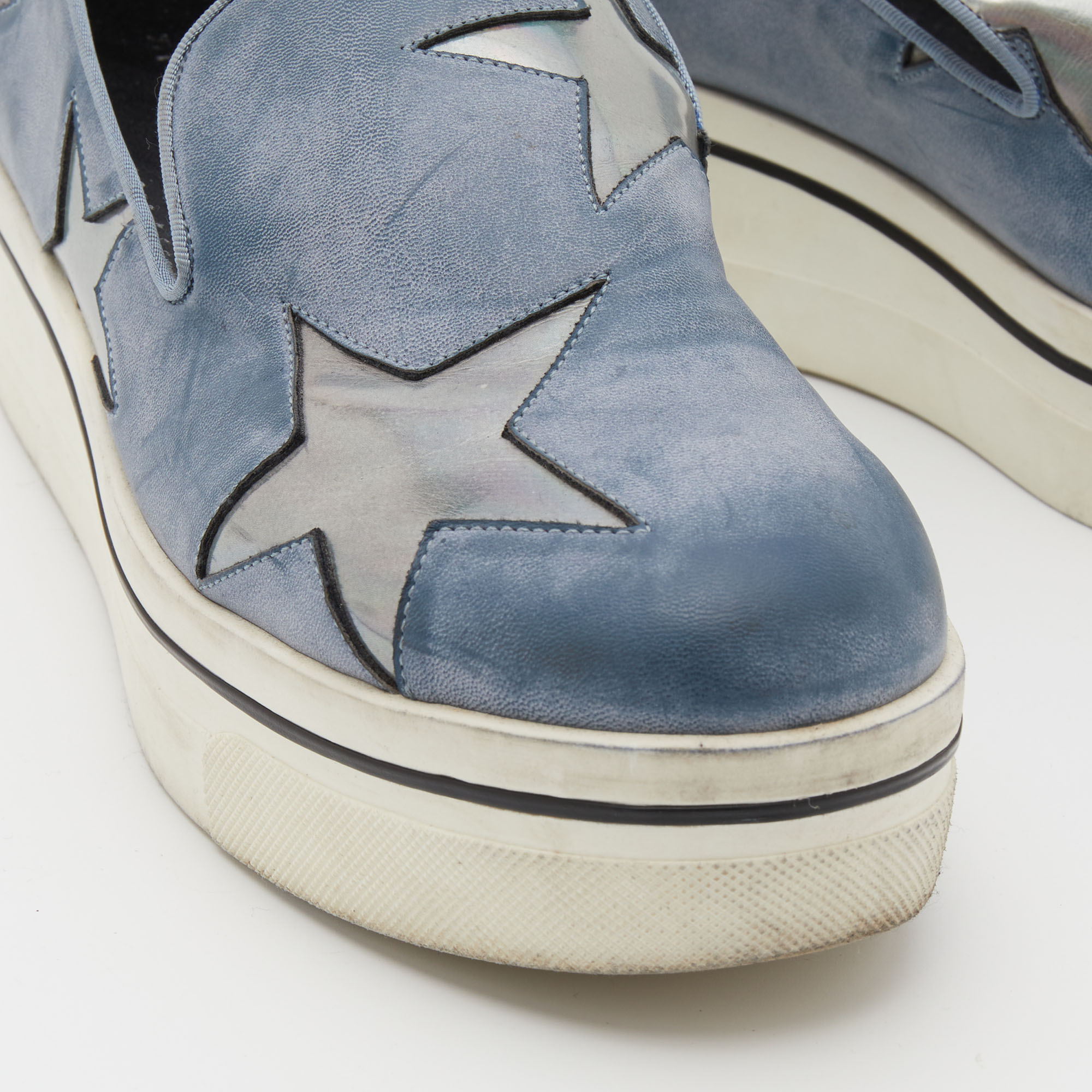 Stella McCartney Blue Two Tone Faux Leather Binx Star Slip On Sneakers Size 37