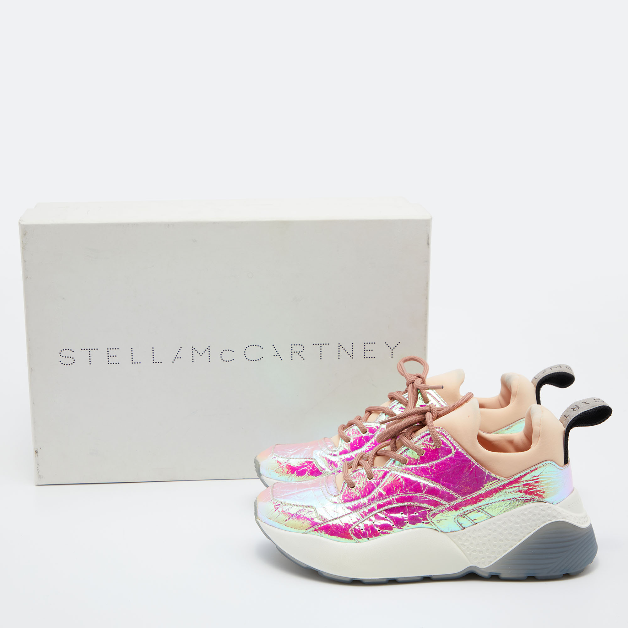Stella McCartney Multicolor Holographic Faux Leather And Neoprene Sneakers Size 38