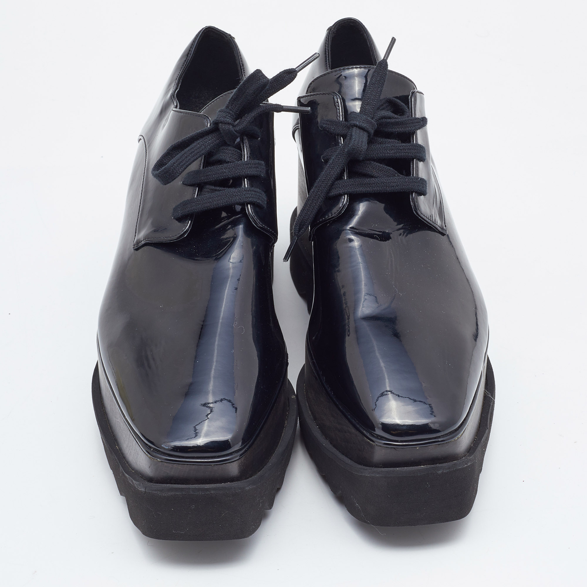 Stella McCartney Black Faux Patent Leather Elyse Platform Derby Size 40