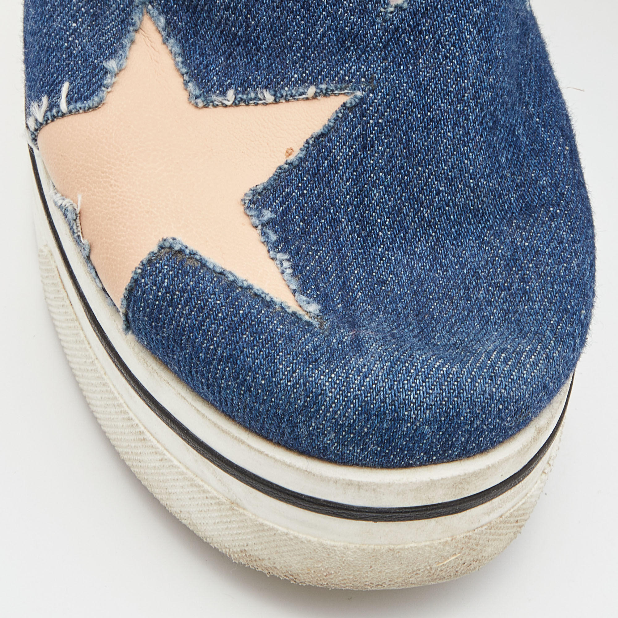 Stella McCartney Blue Denim And Leather Binx Star Platform Slip On Sneakers Size 38