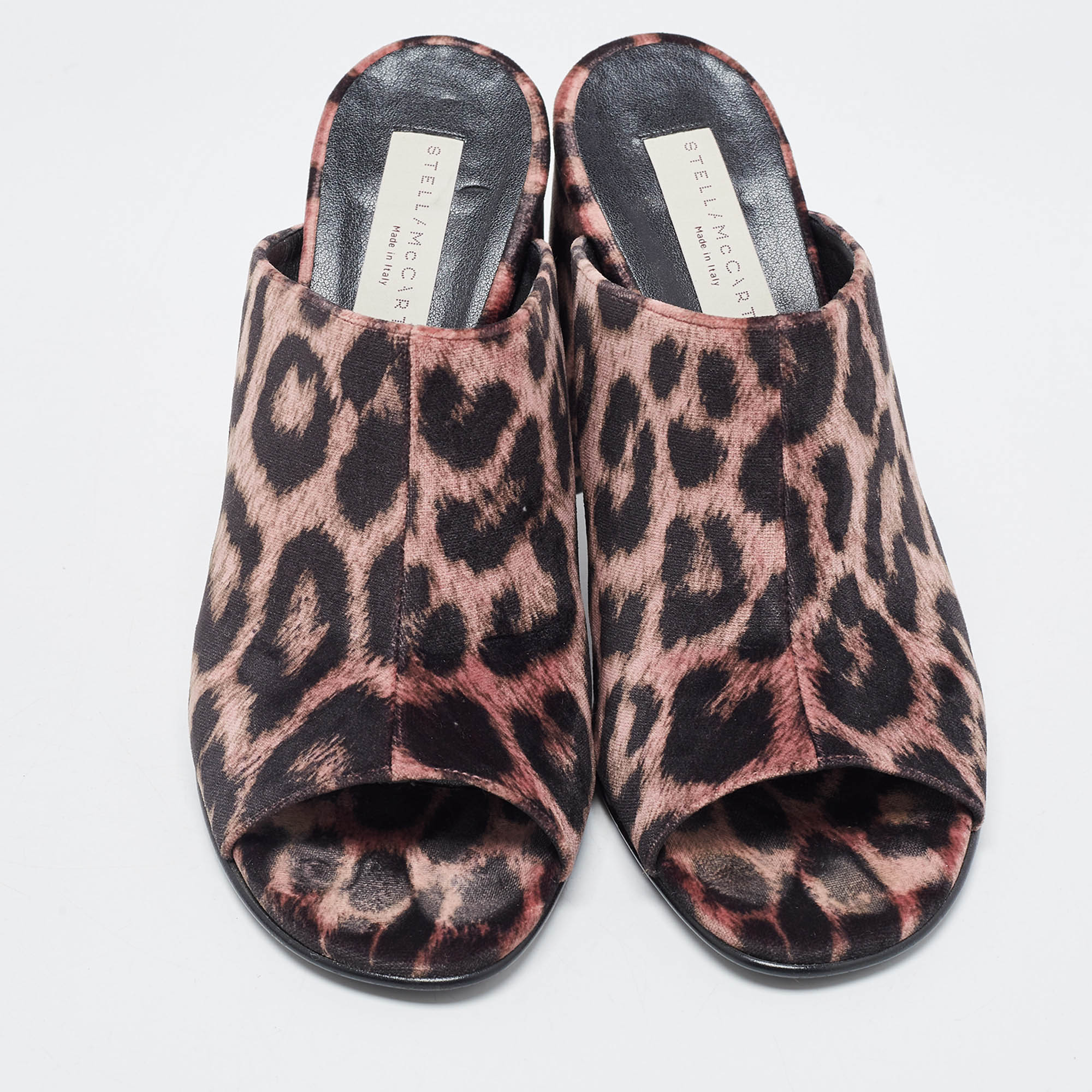 Stella McCartney Brown Leopard Printed Velvet Sabot Mules Size 38