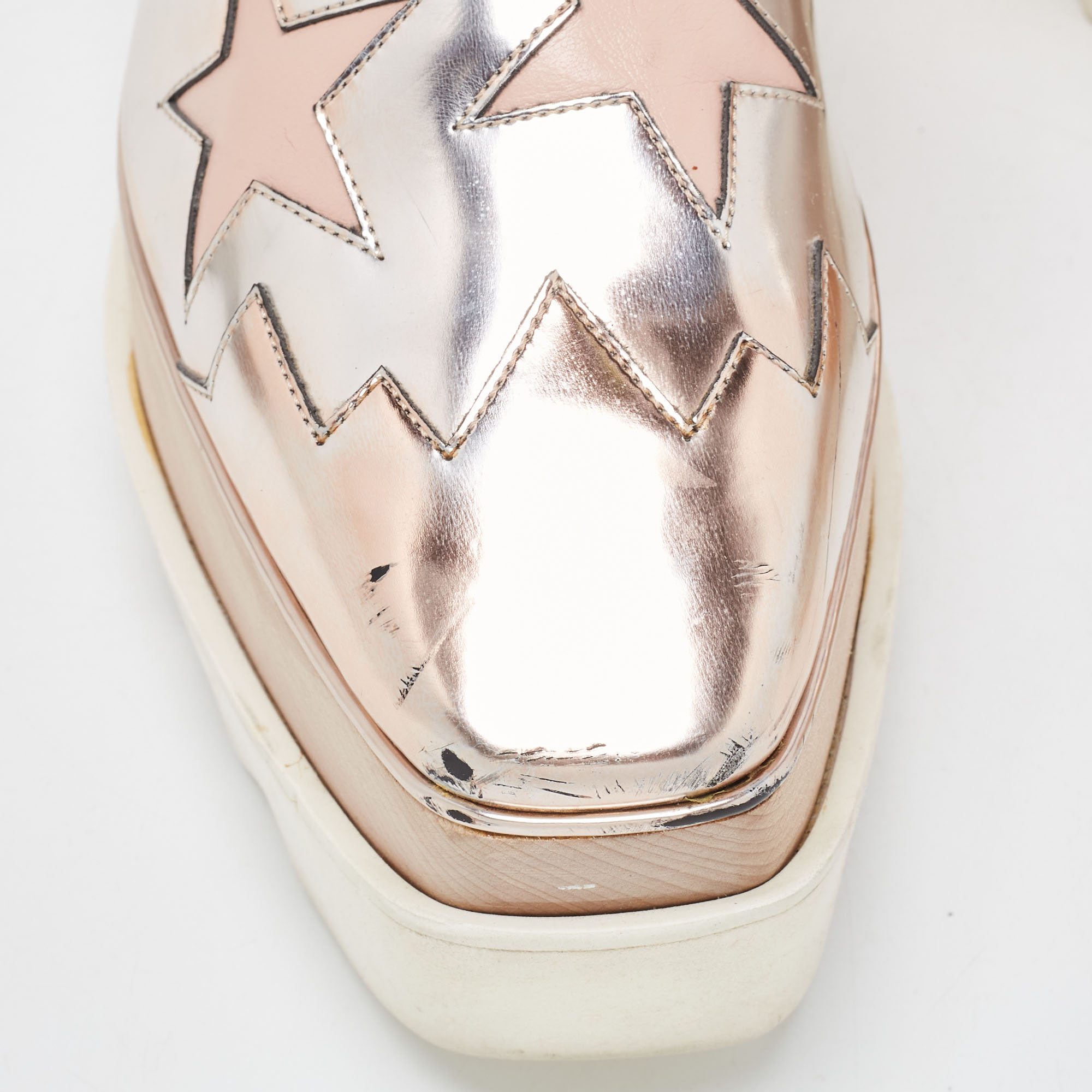 Stella McCartney Metallic Faux Leather Elyse Star Sneakers Size 38.5