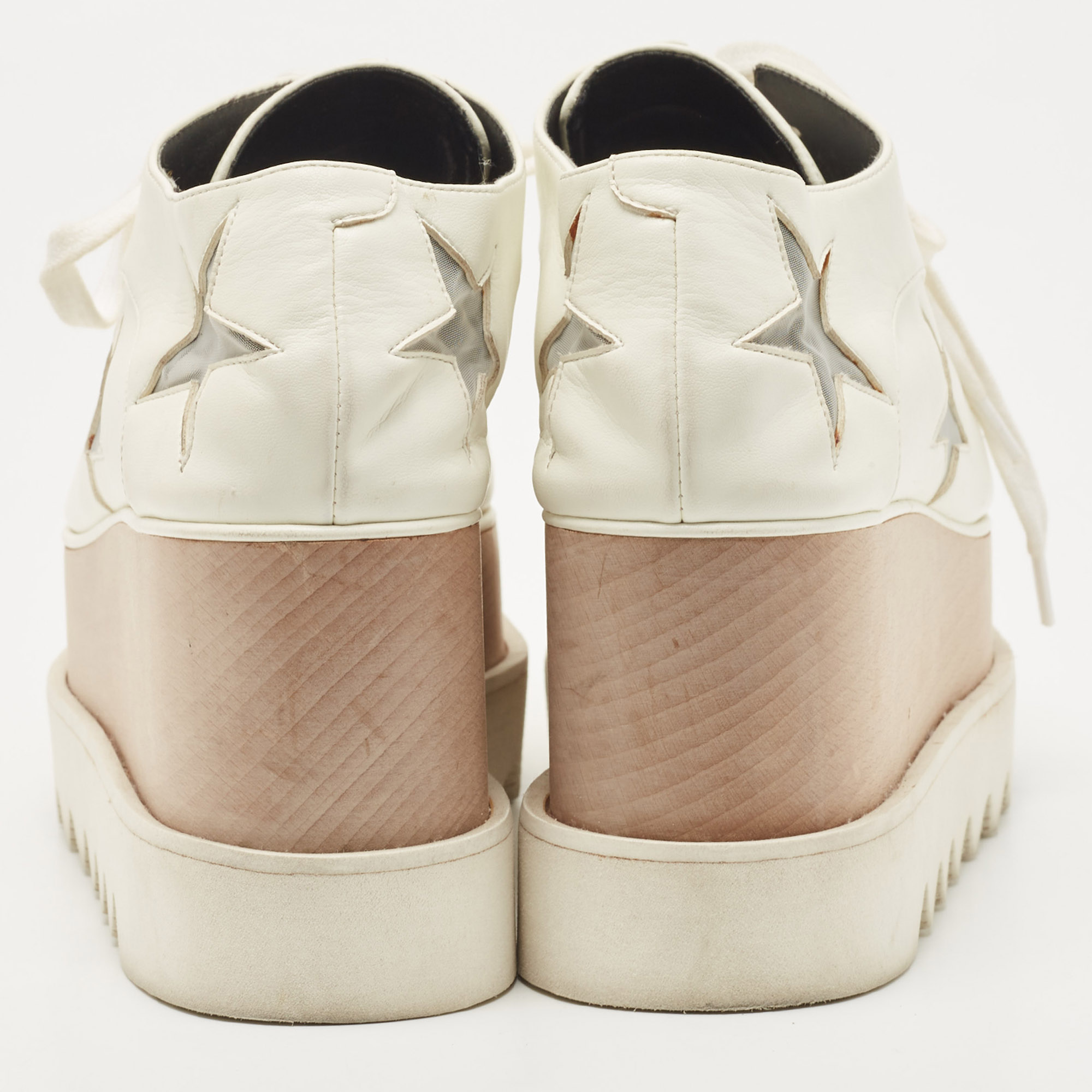 Stella McCartney White Faux Leather And Mesh Elyse Star Platform Derby Sneakers Size 38