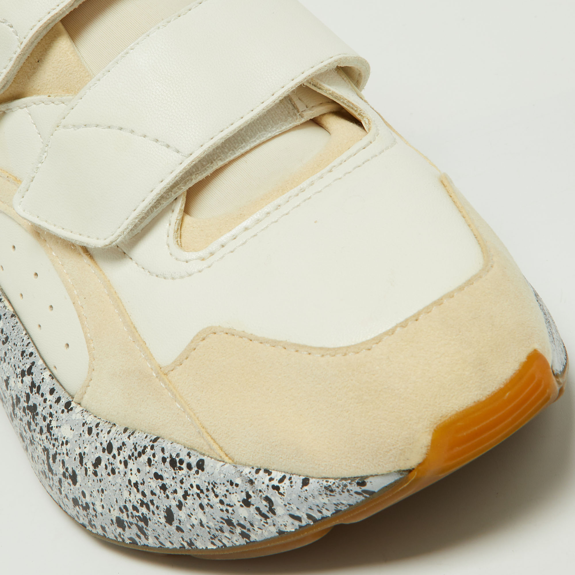 Stella McCartney Cream/White Faux Suede And Faux Leather Eclypse Velcro Strap Sneakers Size 40