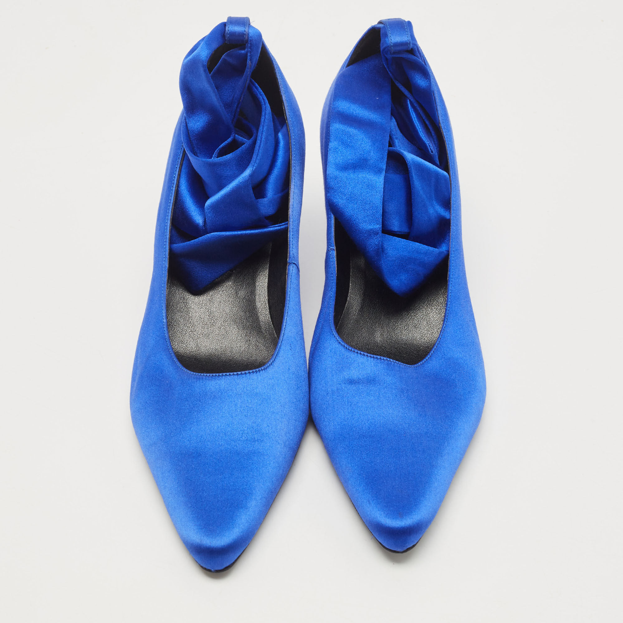 Stella McCartney Blue Satin Hemy Bow Ankle Tie Pumps Size 39