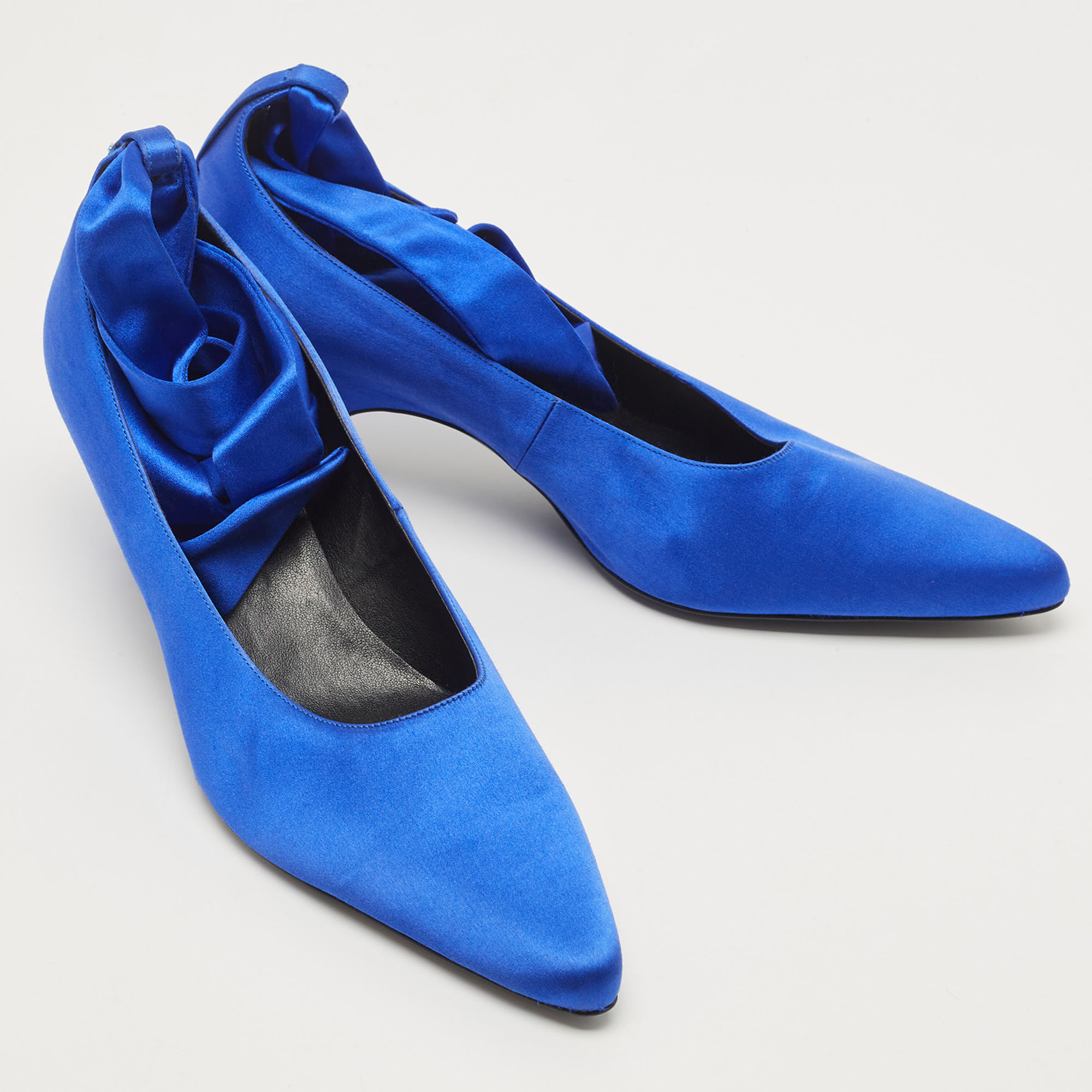 Stella McCartney Blue Satin Hemy Bow Ankle Tie Pumps Size 39