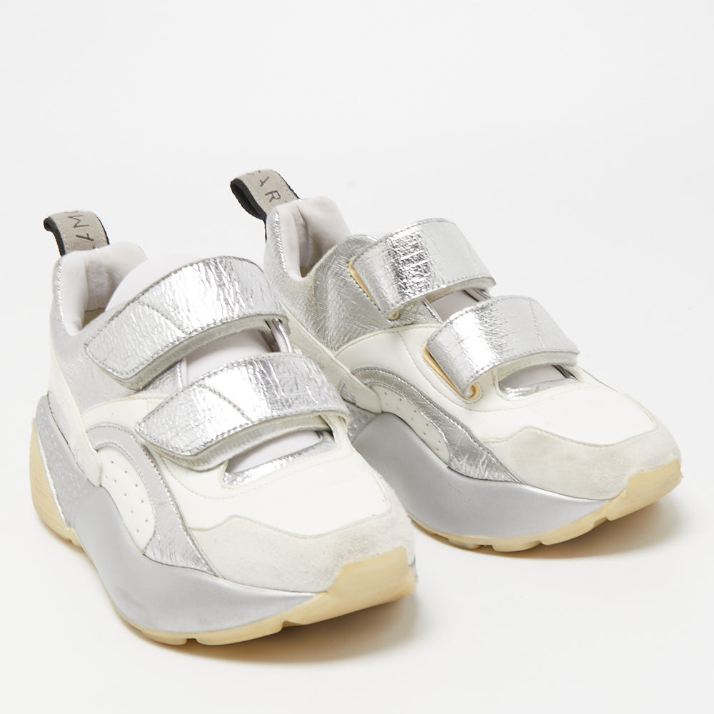 Stella McCartney White/Silver Faux Leather Eclypse Sneakers Size 38