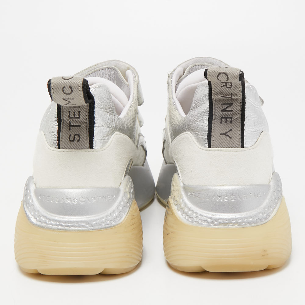 Stella McCartney White/Silver Faux Leather Eclypse Sneakers Size 38