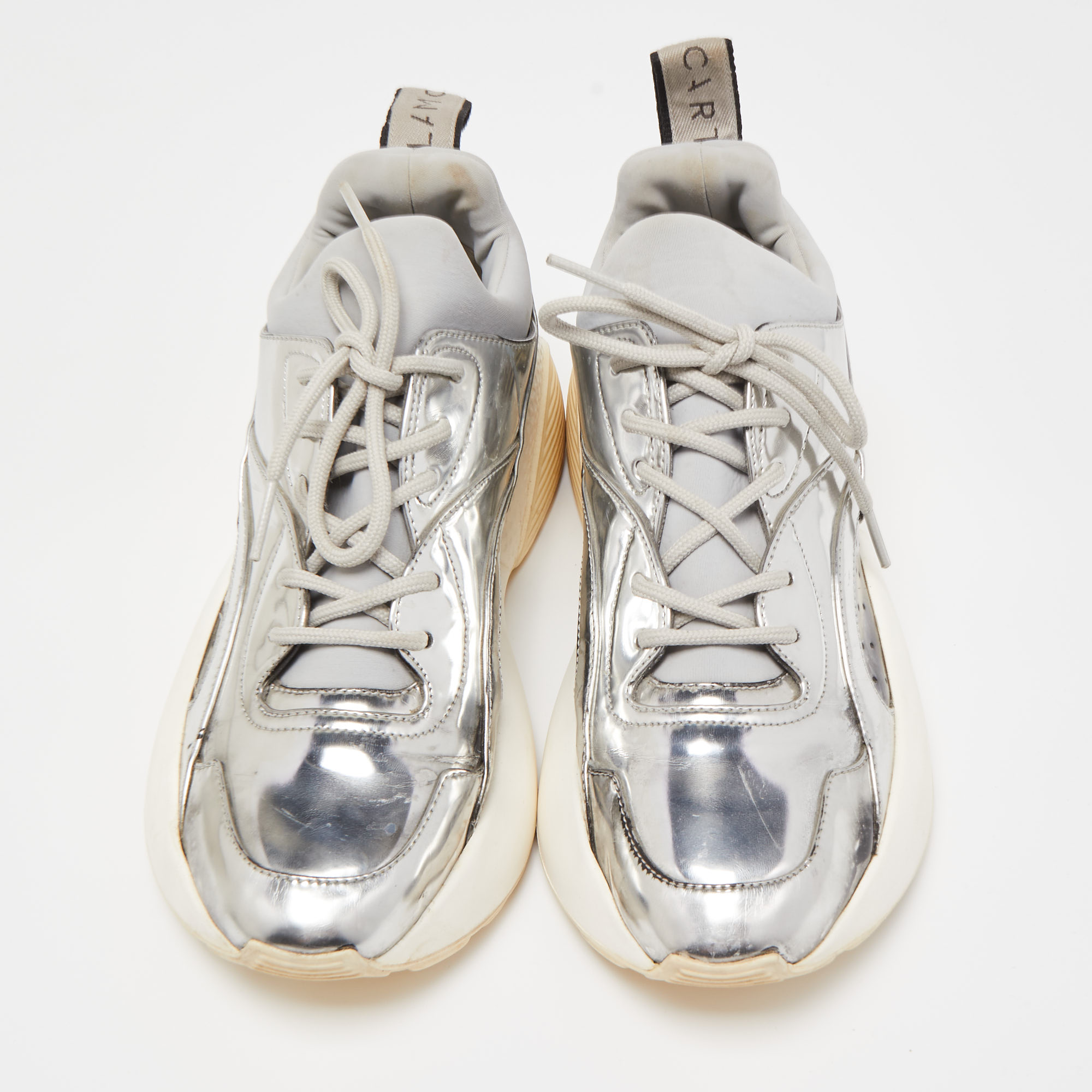 Stella McCartney Silver/Grey Faux Leather And Neoprene Eclypse Sneakers Size 36.5