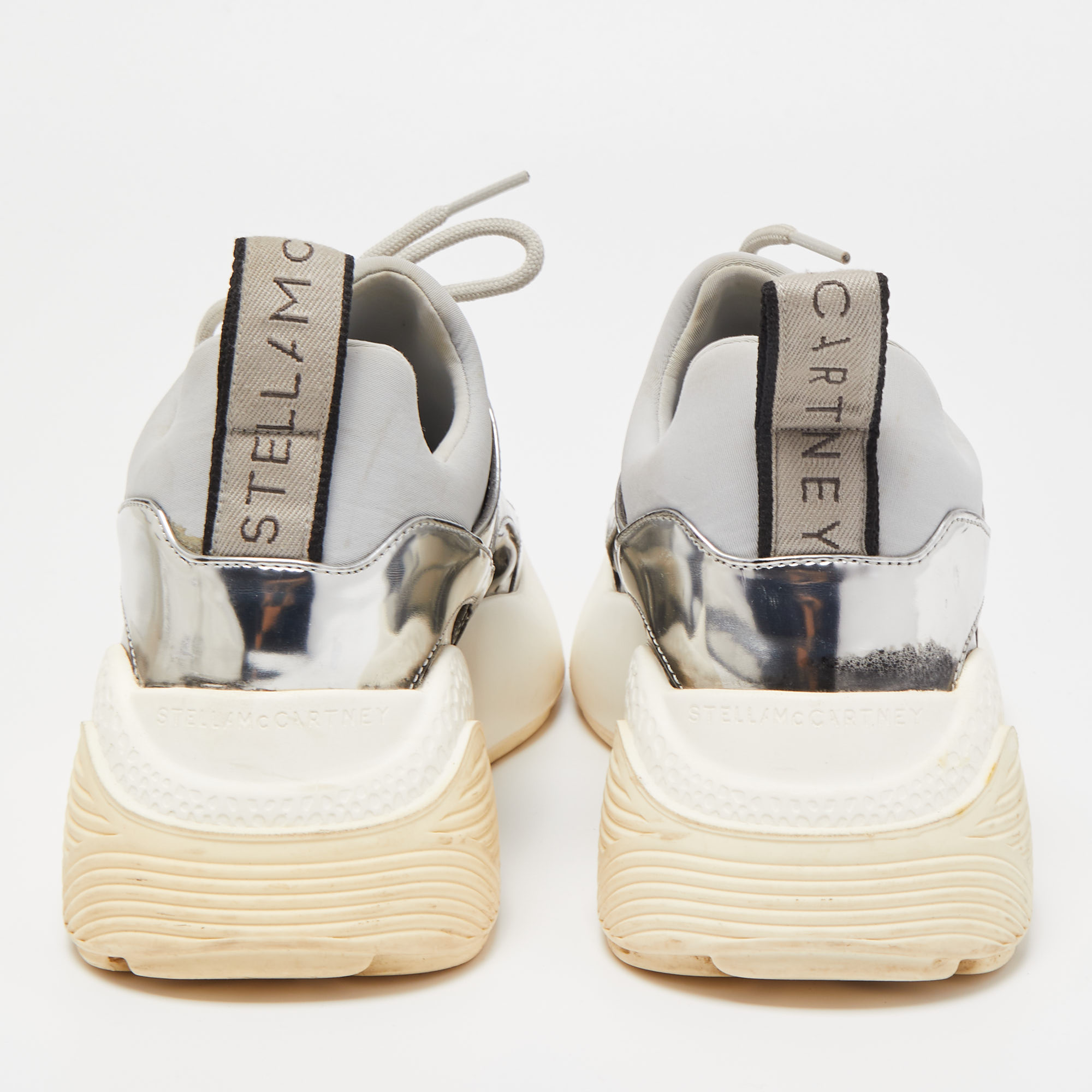 Stella McCartney Silver/Grey Faux Leather And Neoprene Eclypse Sneakers Size 36.5
