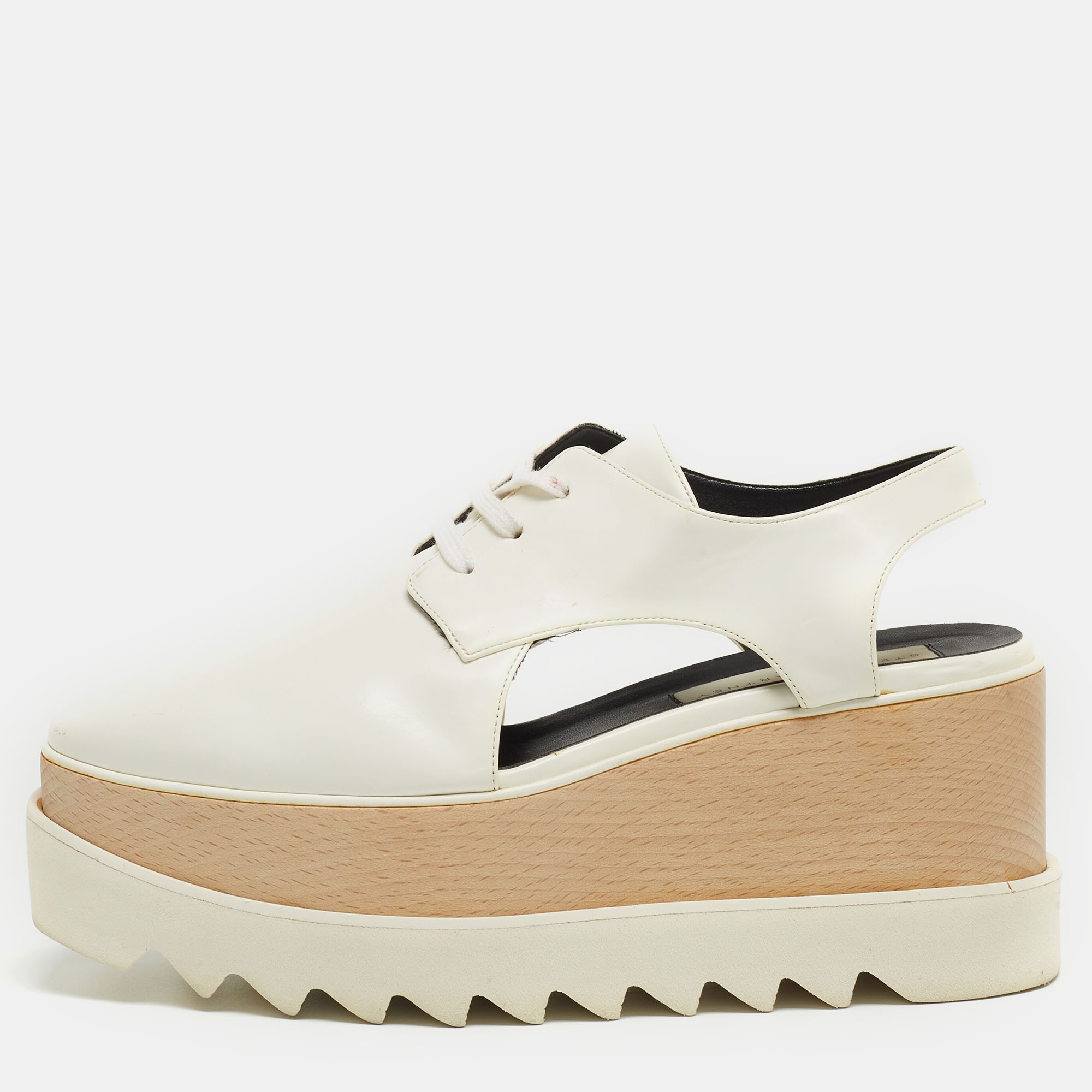 

Stella McCartney White Faux Leather Elyse Cut Out Sneakers Size