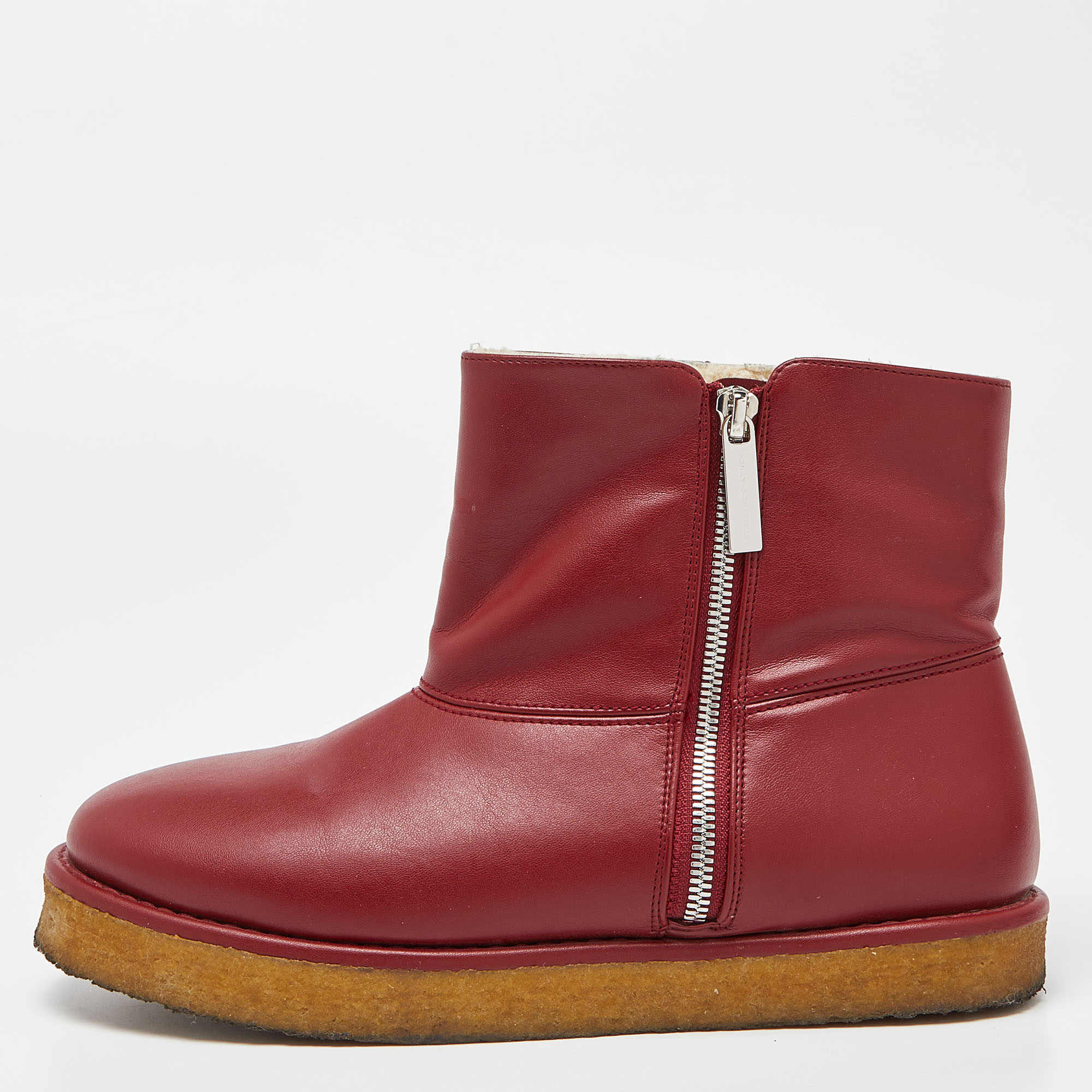 Stella McCartney Burgundy Faux Leather Ankle Boots Size 39