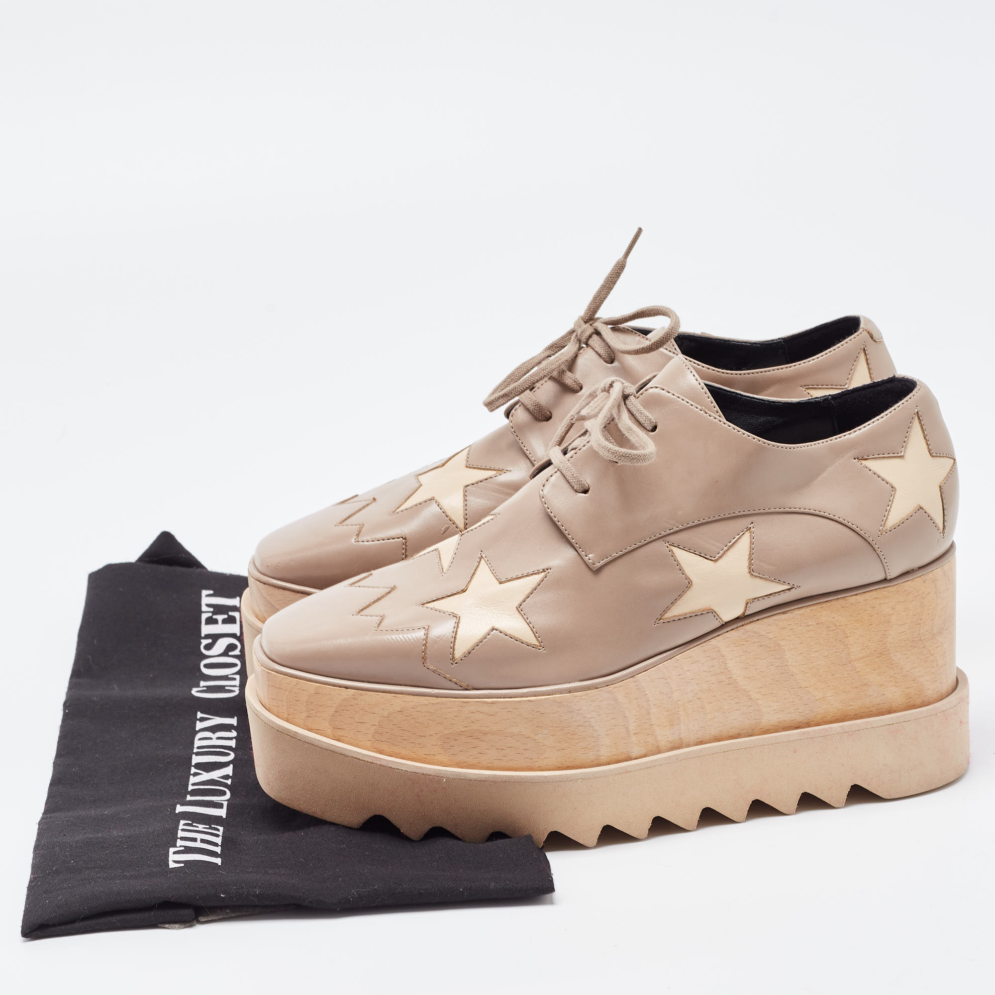 Stella McCartney Beige Faux Leather Elyse Star Sneakers Size 36