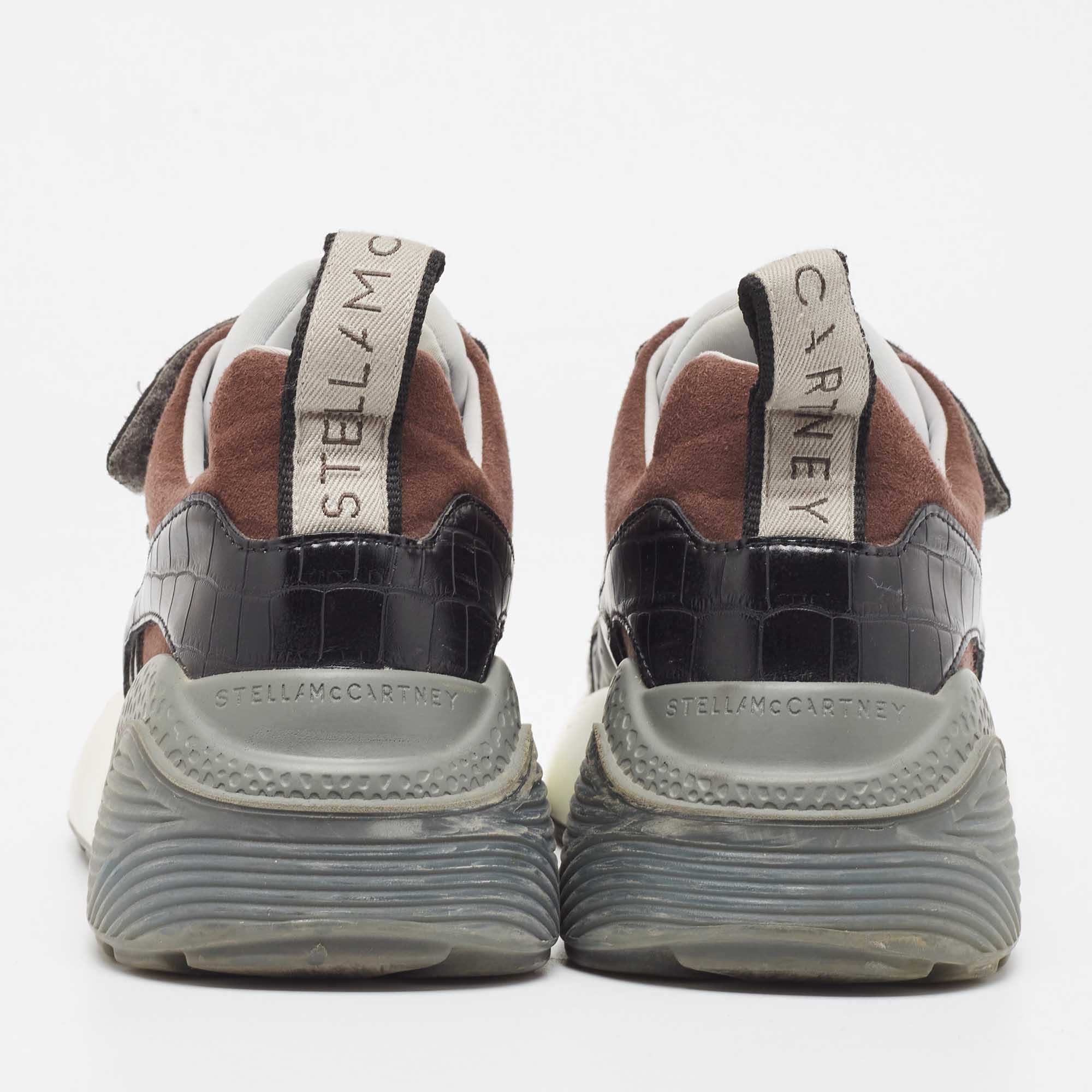 Stella McCartney Multicolor Faux Suede/Croc Embossed Leather Eclypse Velcro Strap Sneakers Size 40