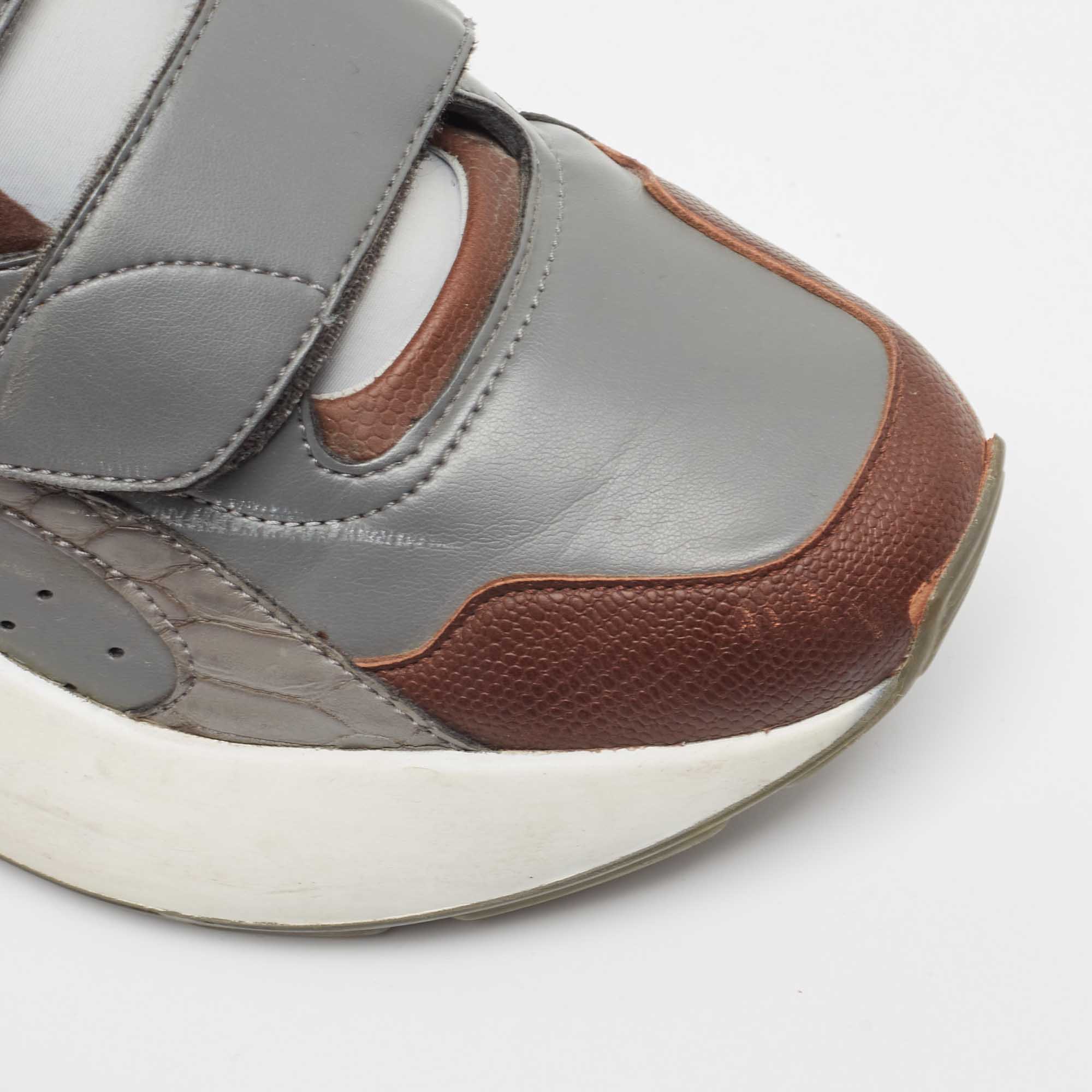 Stella McCartney Multicolor Faux Suede/Croc Embossed Leather Eclypse Velcro Strap Sneakers Size 40