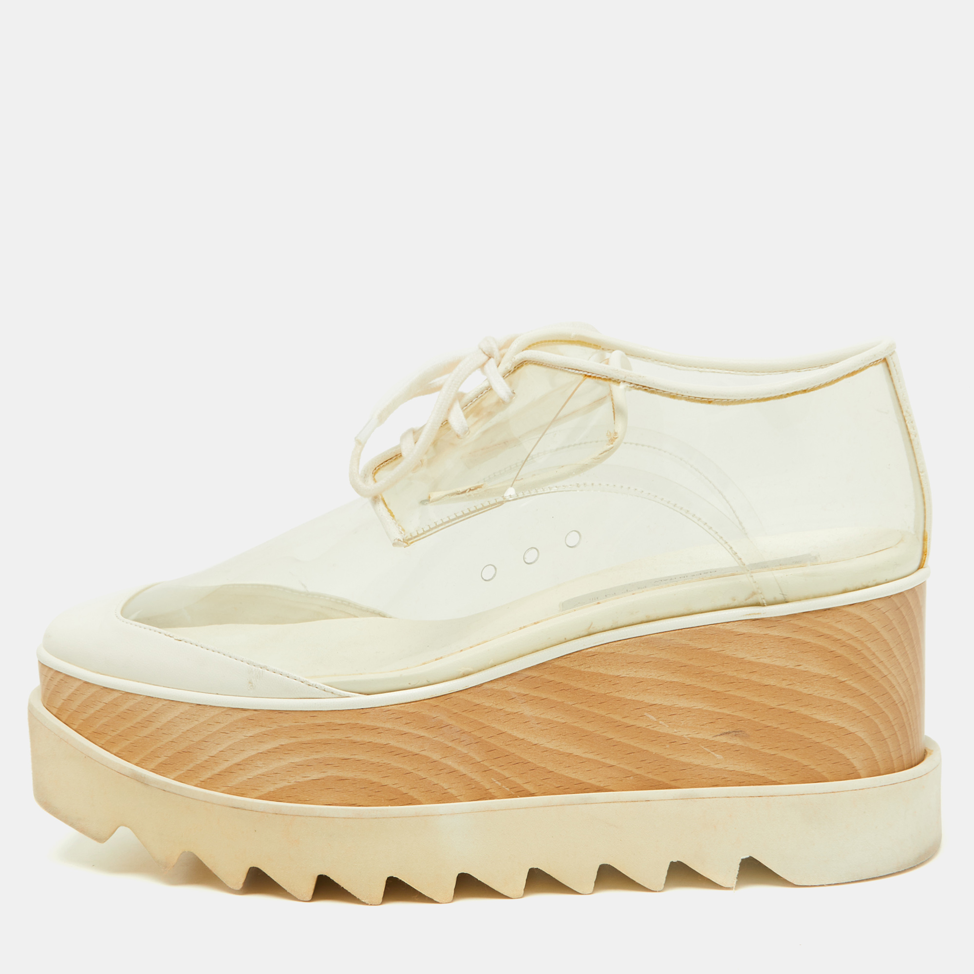 Stella McCartney Off White Faux Leather And PVC Elyse Platform Derby Sneakers Size 38