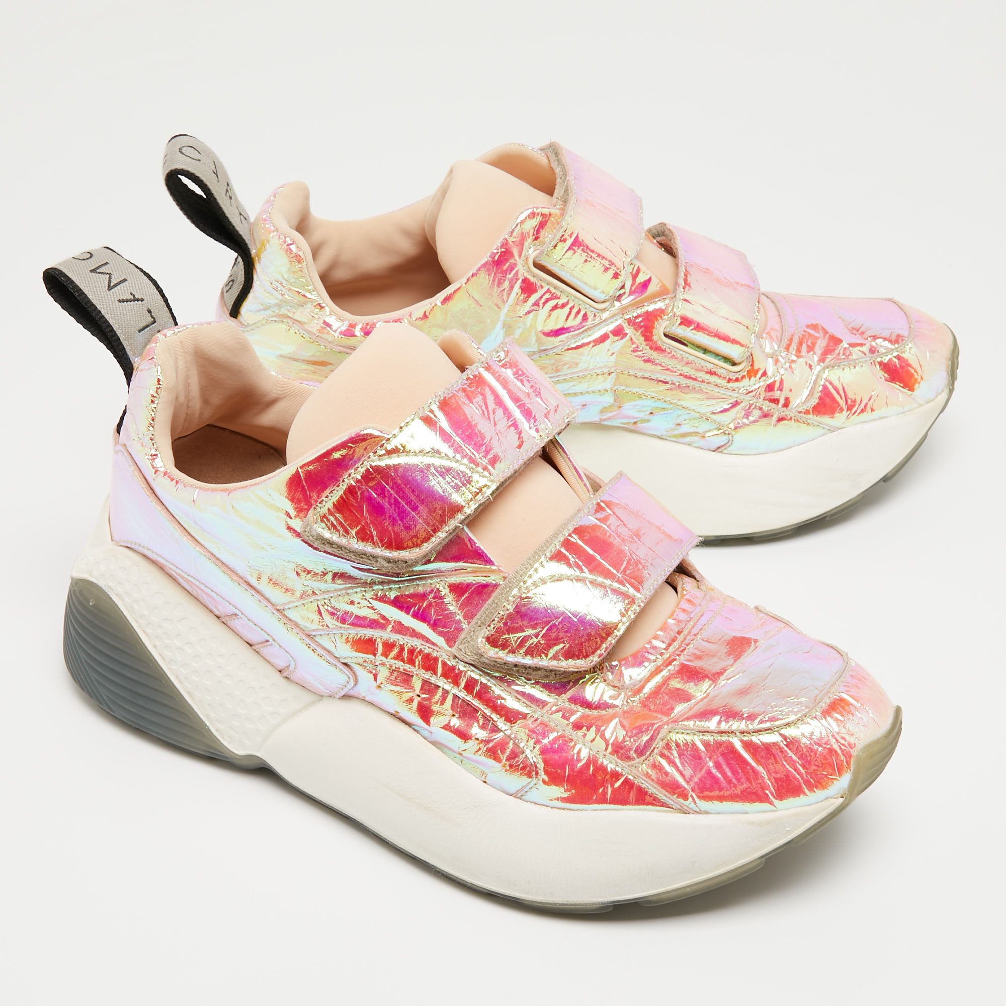 Stella McCartney Multicolor Holographic Faux Leather Velcro Strap Sneakers Size 39