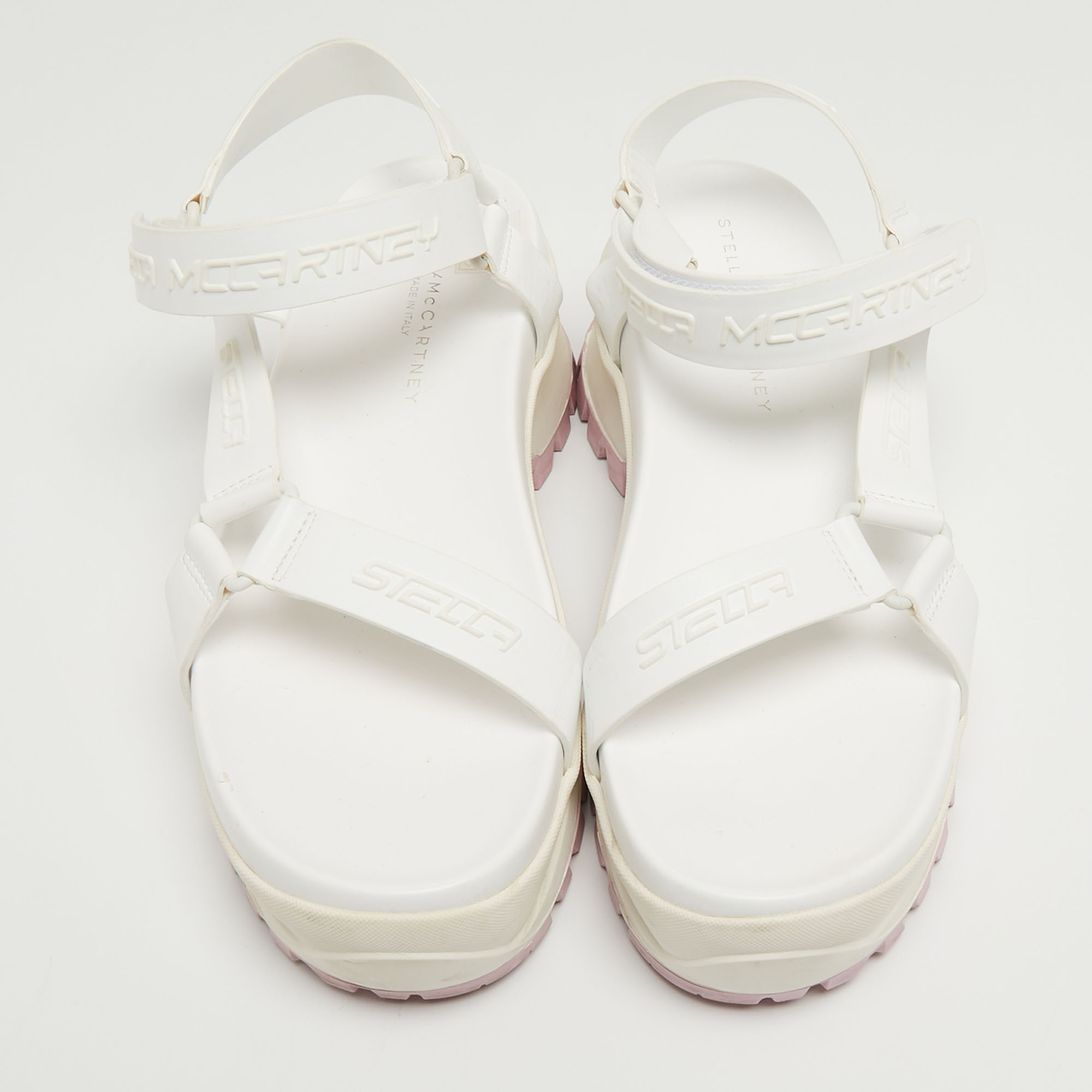 Stella McCartney White Faux Leather Trace Platform Sandals Size 40