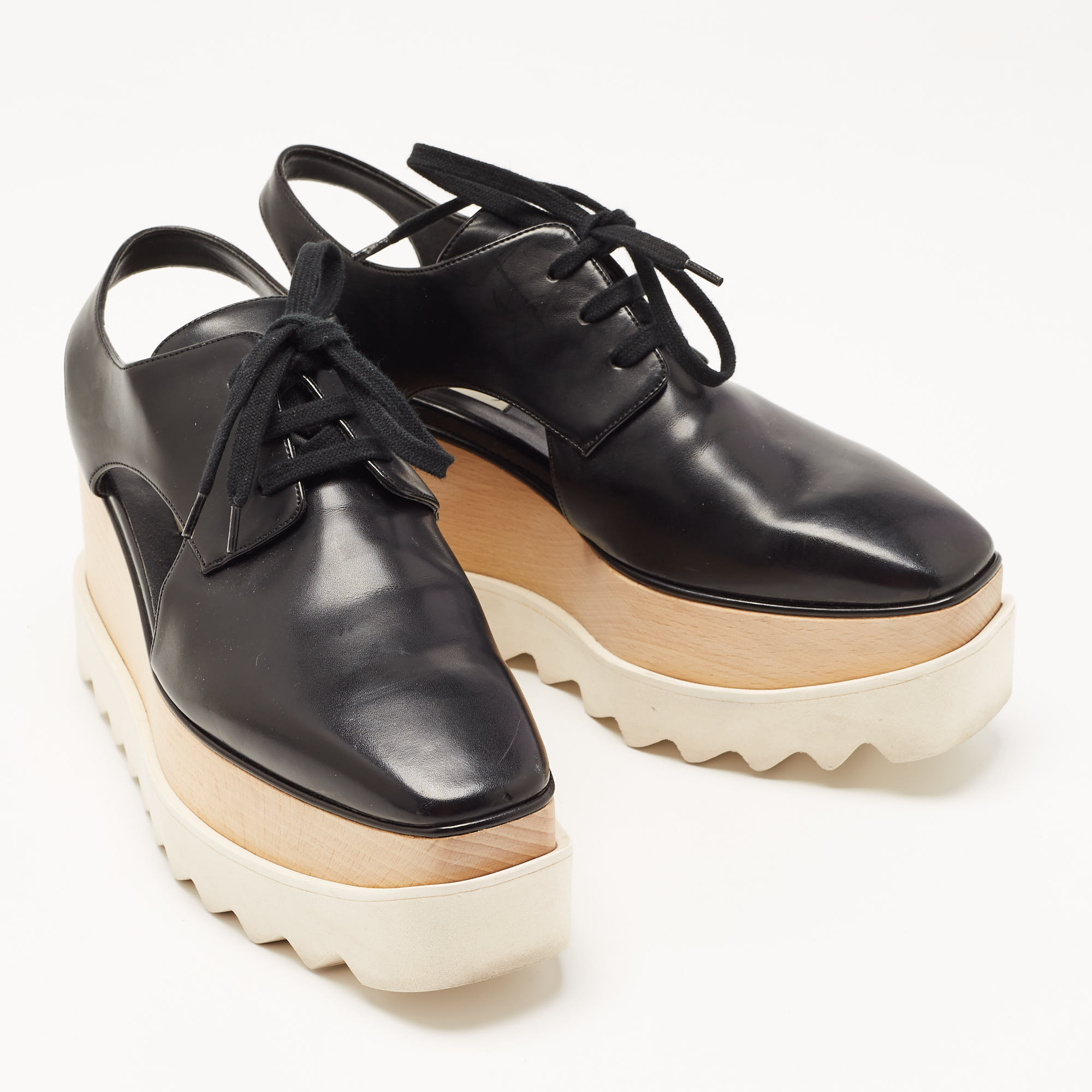 Stella McCartney Black Faux Leather Elyse Sneakers Size 36.5
