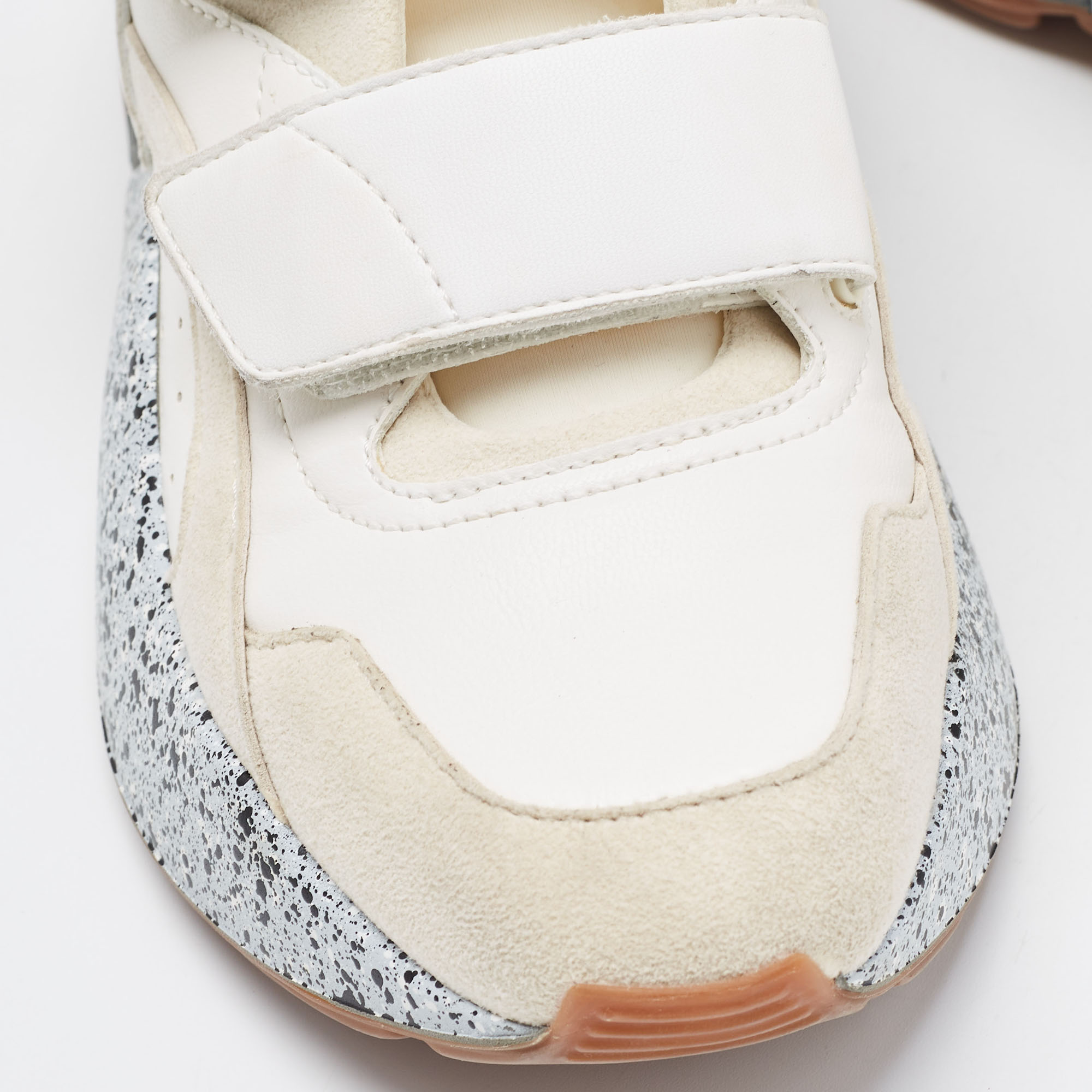 Stella McCartney White Faux Leather And Faux Suede Eclypse Velcro Strap Sneakers Size 36
