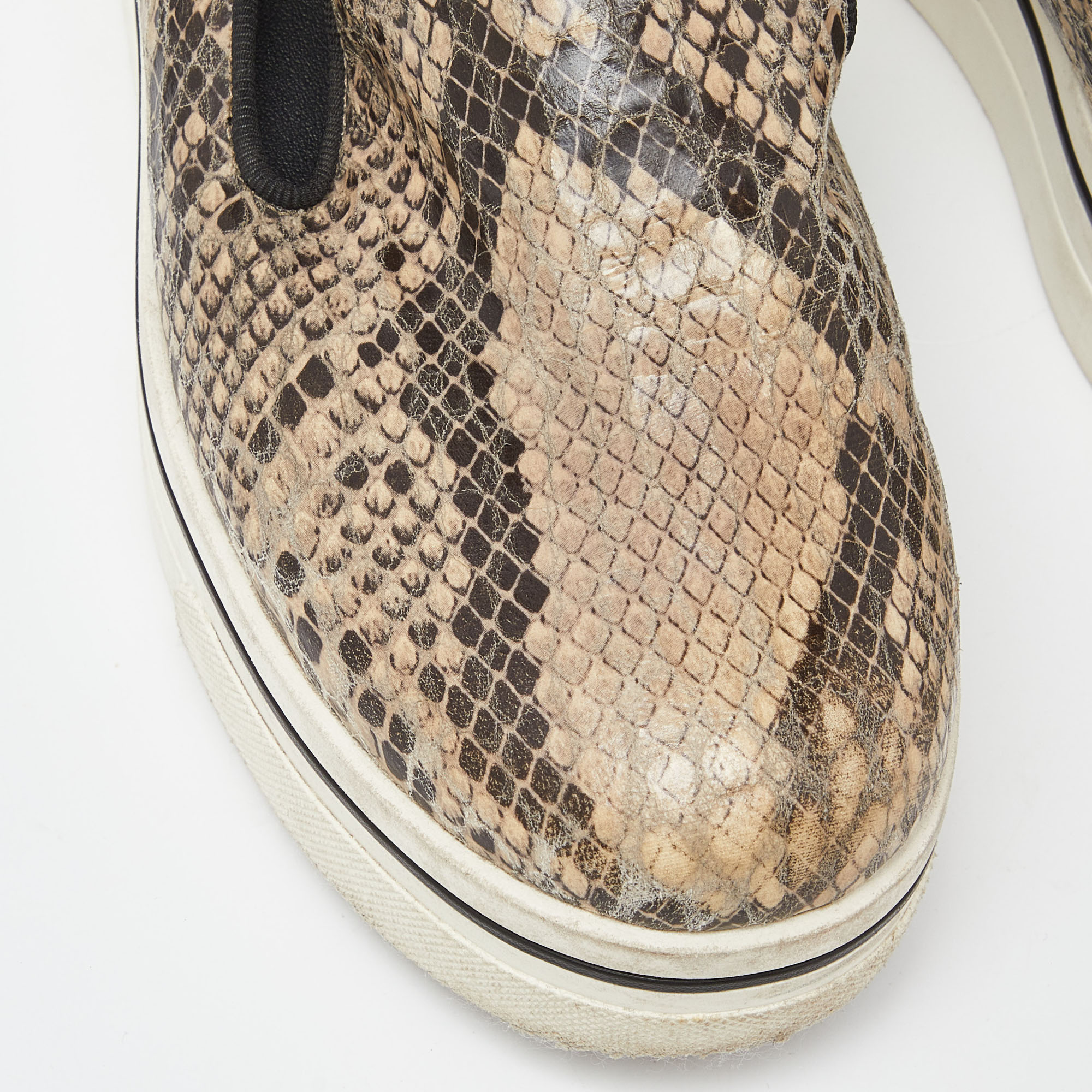 Stella McCartney Brown/Beige Faux Snakeskin Embossed Leather Binx Platform Sneakers Size 35