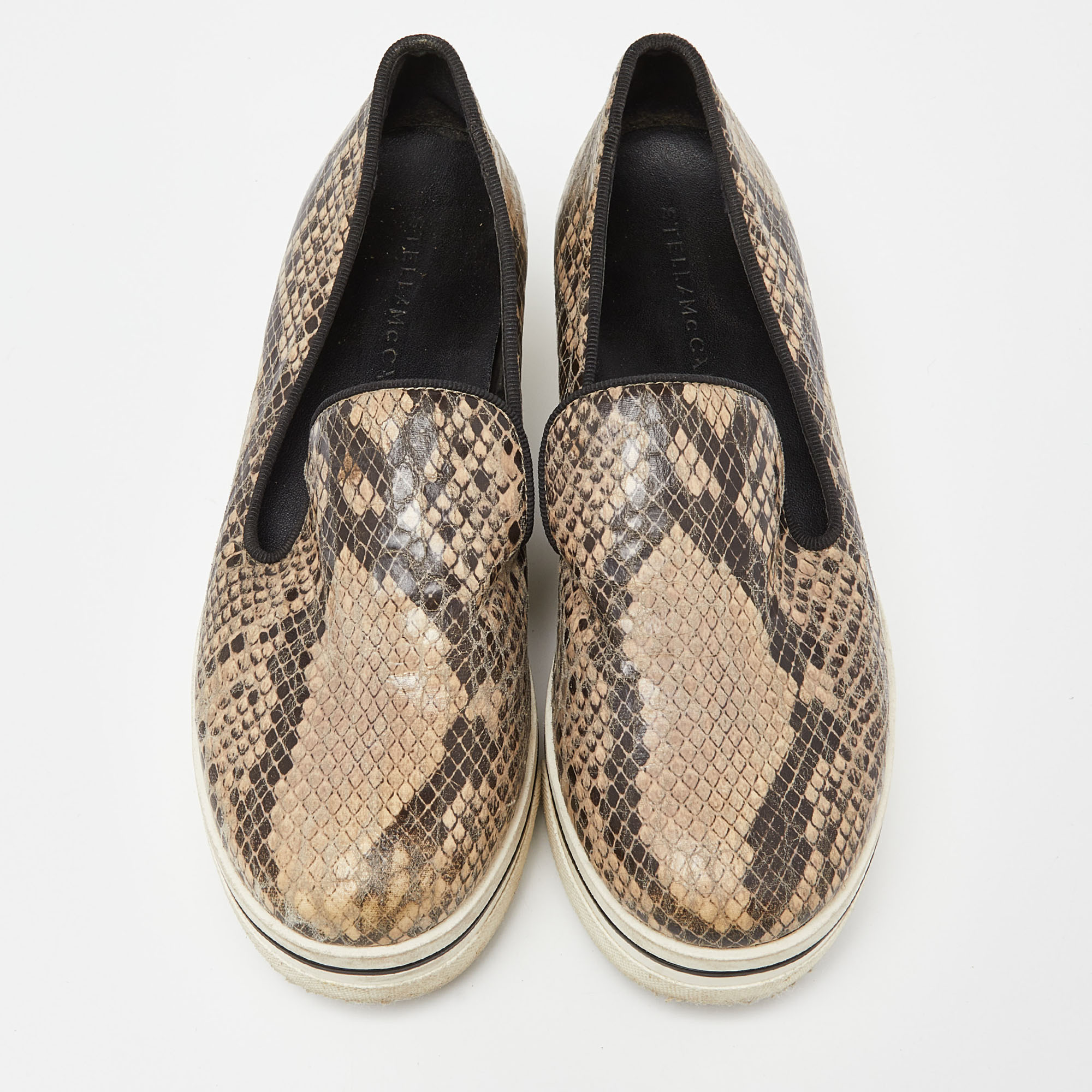 Stella McCartney Brown/Beige Faux Snakeskin Embossed Leather Binx Platform Sneakers Size 35