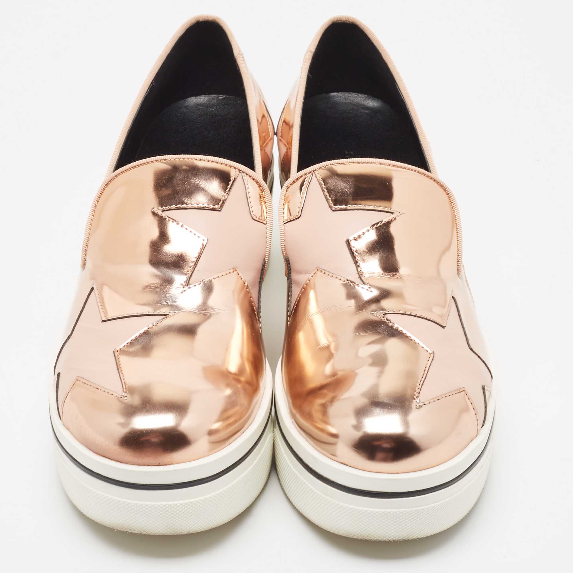 Stella McCartney Rose Gold Faux Leather Binx Star Sneakers Size 39