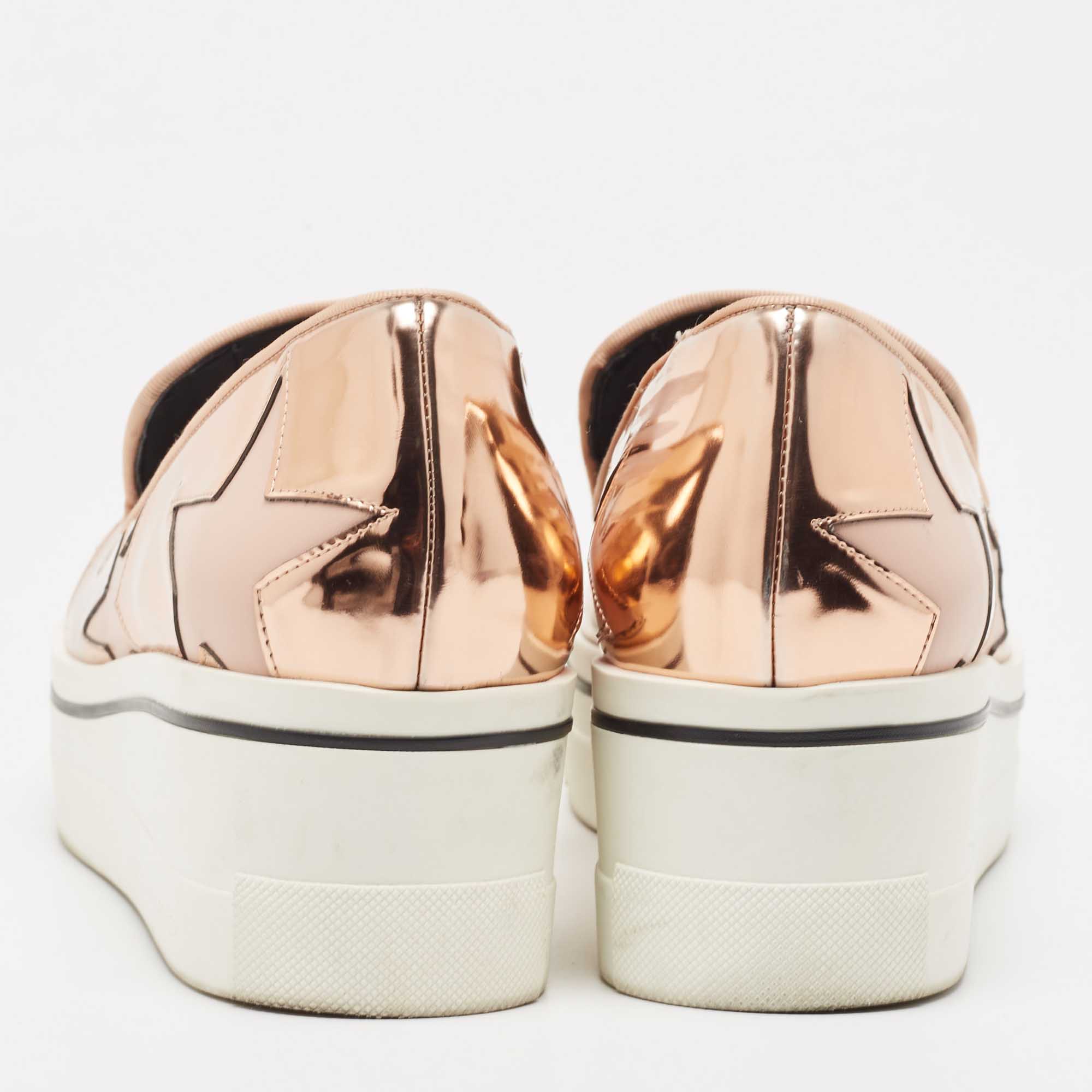 Stella McCartney Rose Gold Faux Leather Binx Star Sneakers Size 39