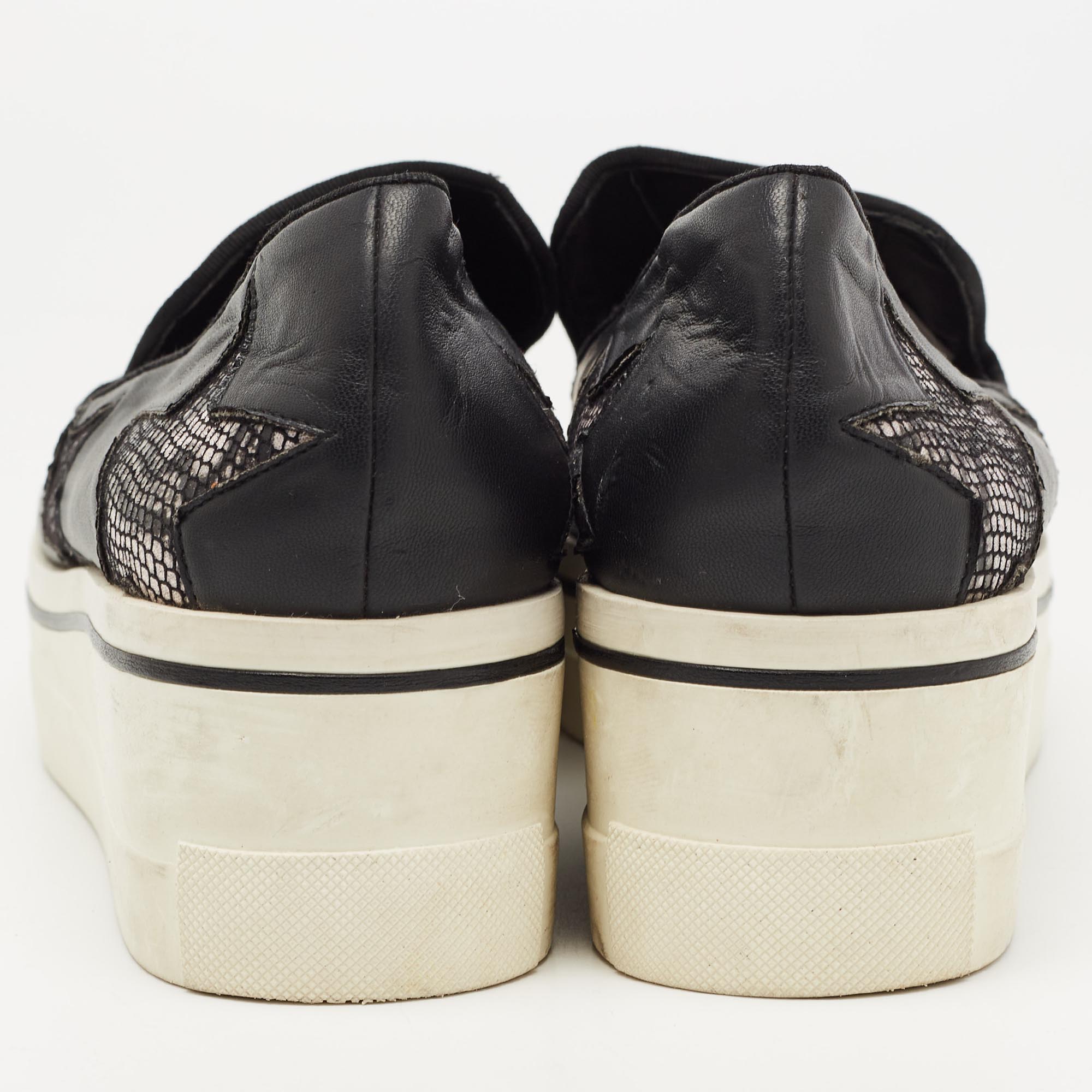 Stella McCartney Black Faux Leather Binx Star Sneakers Size 40