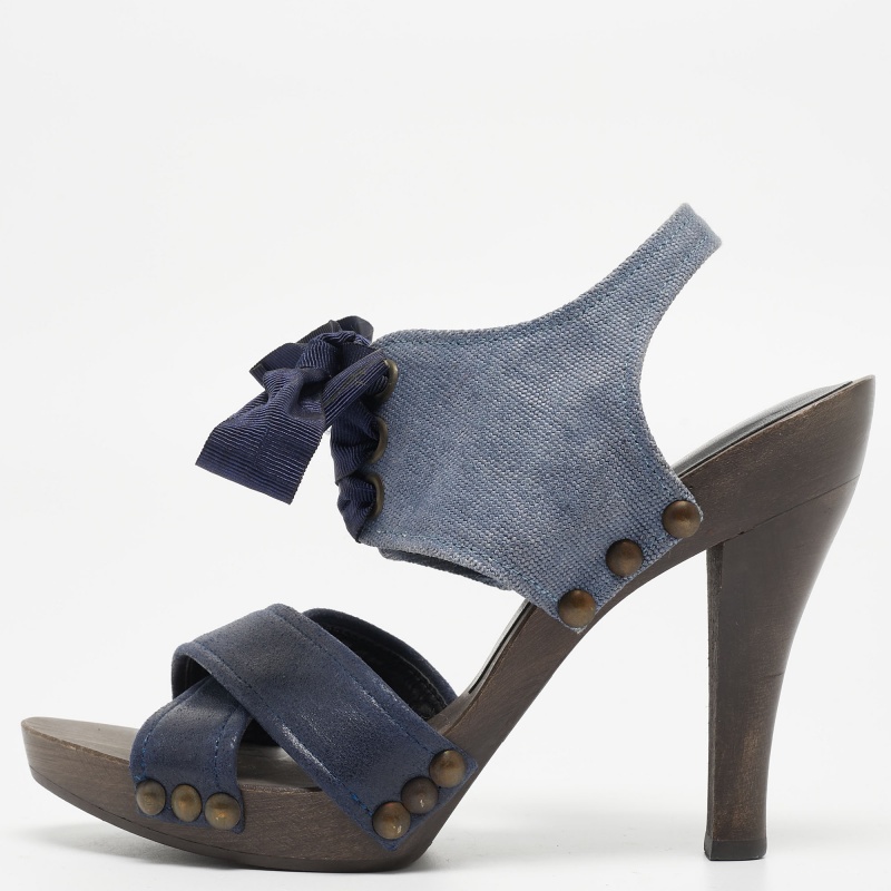 Stella McCartney Blue Canvas And Nubuck Lace Up Sandals Size 37